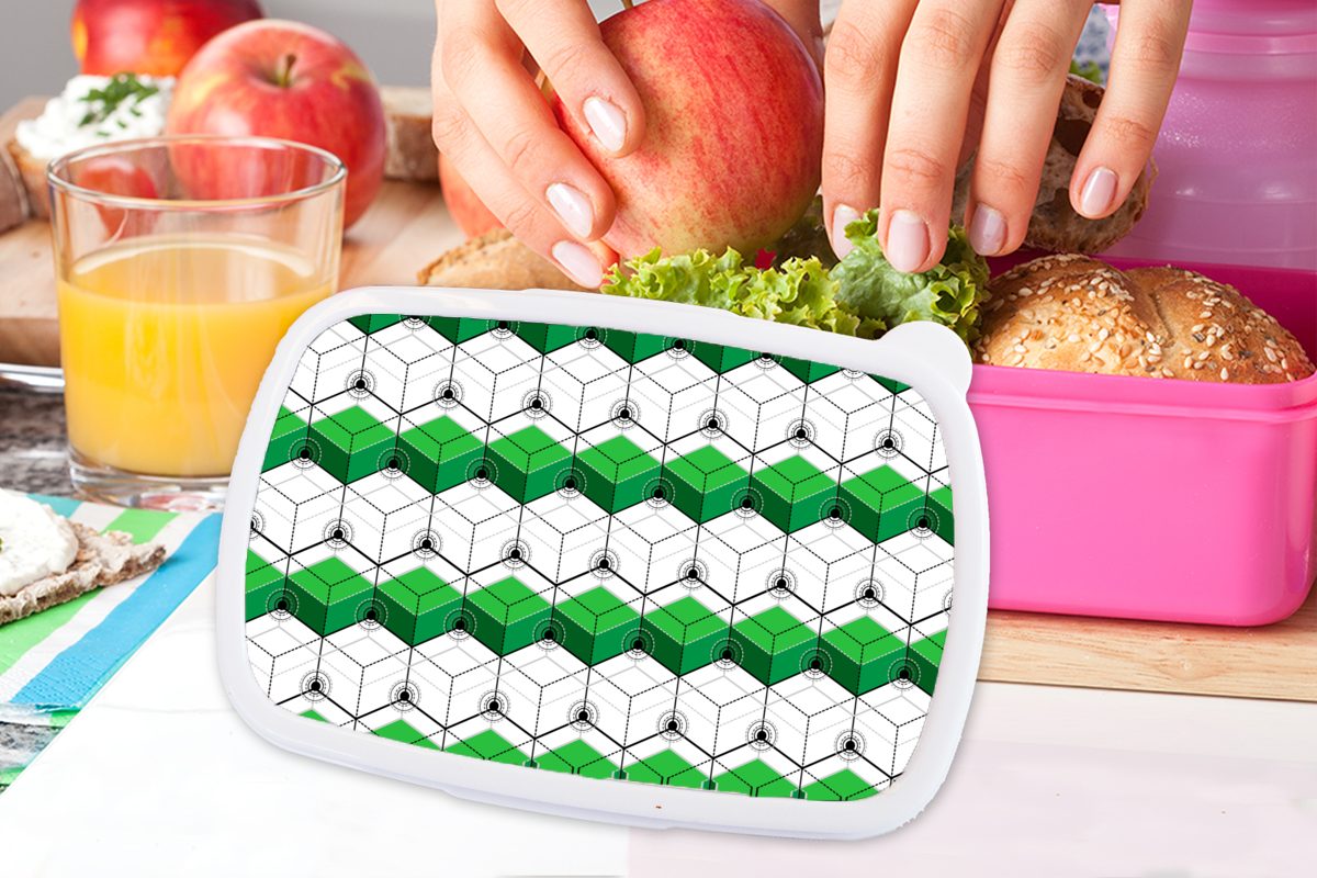 - - Brotdose (2-tlg), Kunststoff, Blöcke - Brotbox für Kunststoff 3D MuchoWow Lunchbox Muster Snackbox, rosa Mädchen, Erwachsene, Kinder, Grün,
