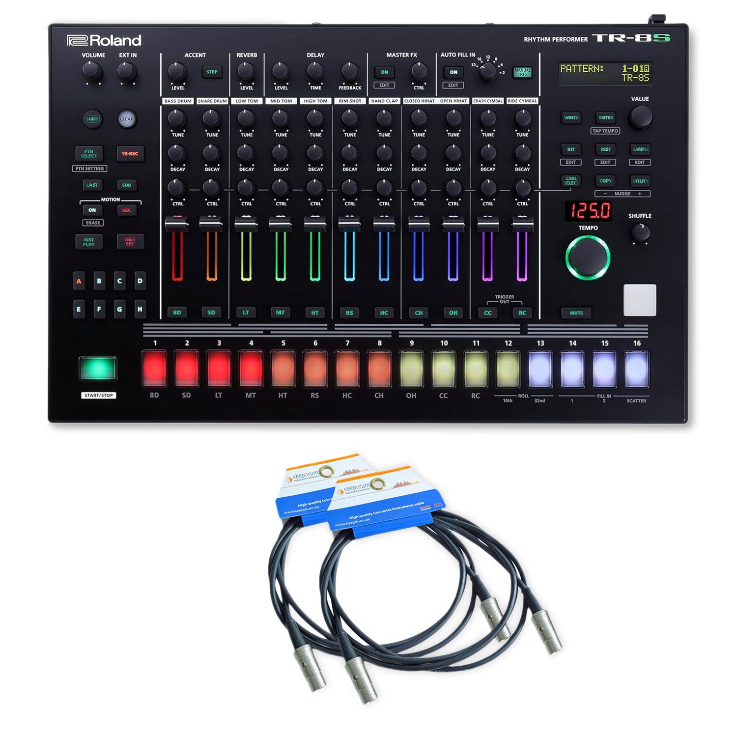 Roland Audio DJ Controller Roland Drum-Machine TR-8S Drum-Computer mit 2x MIDI-Kabel, (Drum-Computer), Vorteils-Set mit 2x MIDI-Kabel