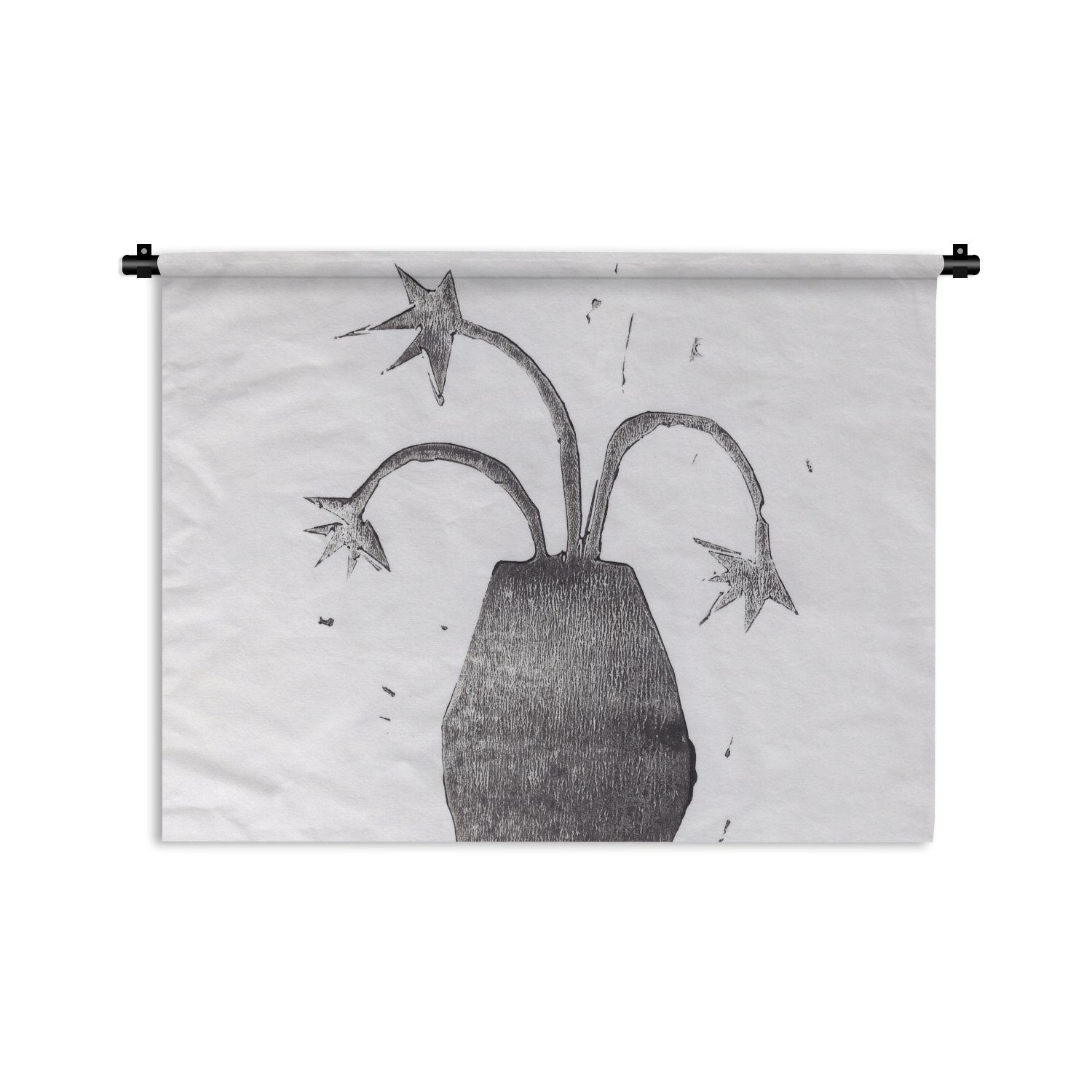 MuchoWow Wanddekoobjekt Pflanze - Vase - Schwarz - Weiß - Blume, Wanddeko für Wohnzimmer, Schlafzimmer, Kleid, Wandbehang, Kinderzimmer