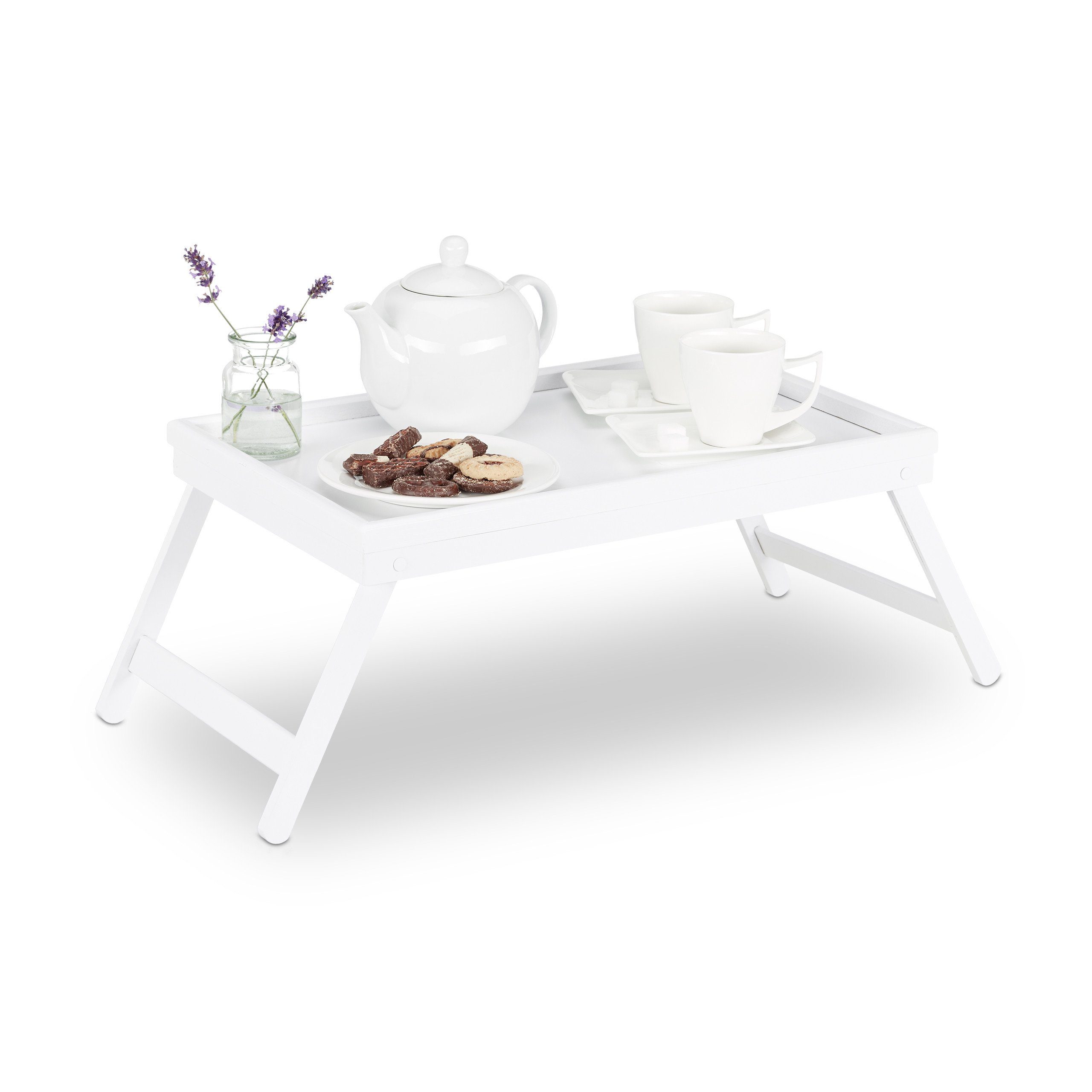 relaxdays Tabletttisch Betttablett Bambus weiß | Tabletttische