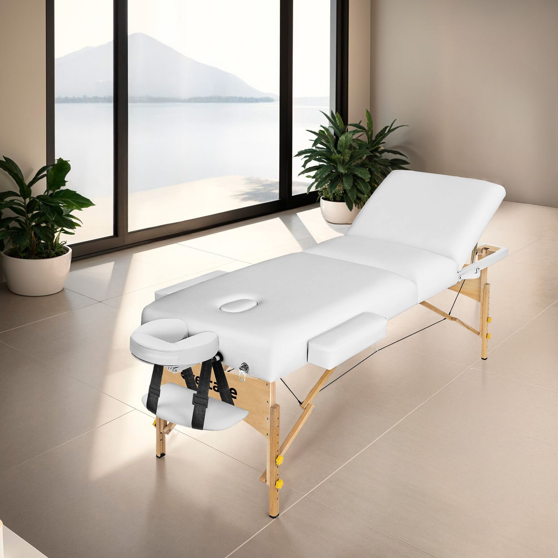 tectake Massageliege 3-Zonen-Massagetisch-Set, 218 x 102 x 90 cm, Polsterung 7,5 cm (Kosmetikliege Somwang, 1-St., in weiß), Breite 70 cm, Tragetasche, mit Holzgestell, klapp- & höhenverstellbar