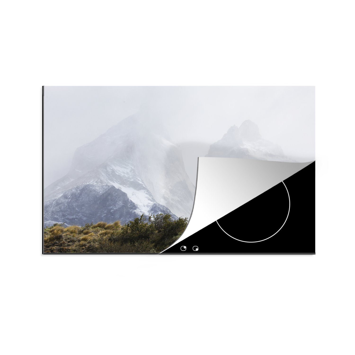 MuchoWow Herdblende-/Abdeckplatte Lama - Schnee - Berge, Vinyl, (1 tlg), 81x52 cm, Induktionskochfeld Schutz für die küche, Ceranfeldabdeckung