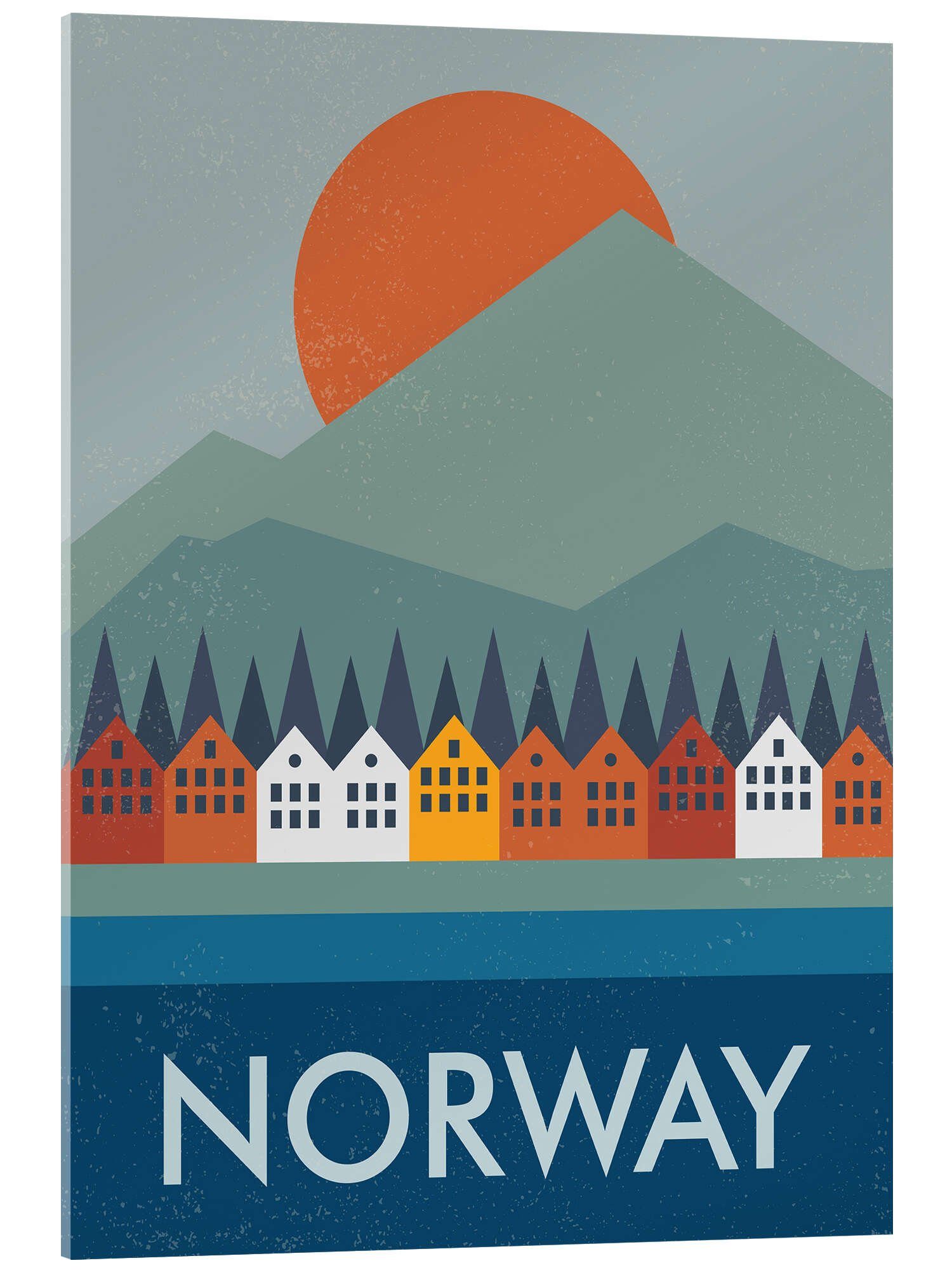 Posterlounge Acrylglasbild Swissty, Bergen, Norwegen, Wohnzimmer Vintage Grafikdesign
