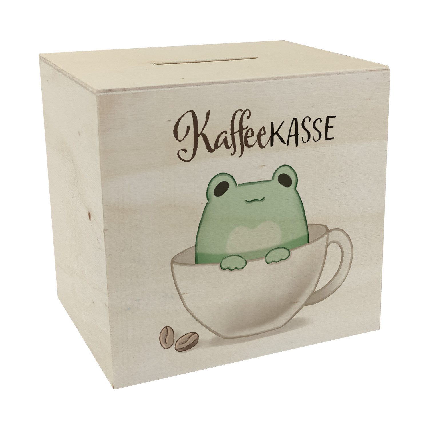 Spardose Frosch Spardose aus Holz mit Spruch Kaffeekasse