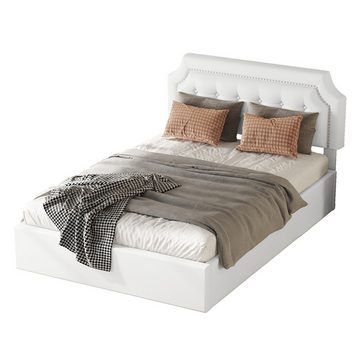 Welikera Bett 140*200 cm Flachbett, Polsterbett,Hydraulisches Zwei-Wege-Bett, Minimalistisches Design,Stilvolle Polsterung,Weiß/Grau