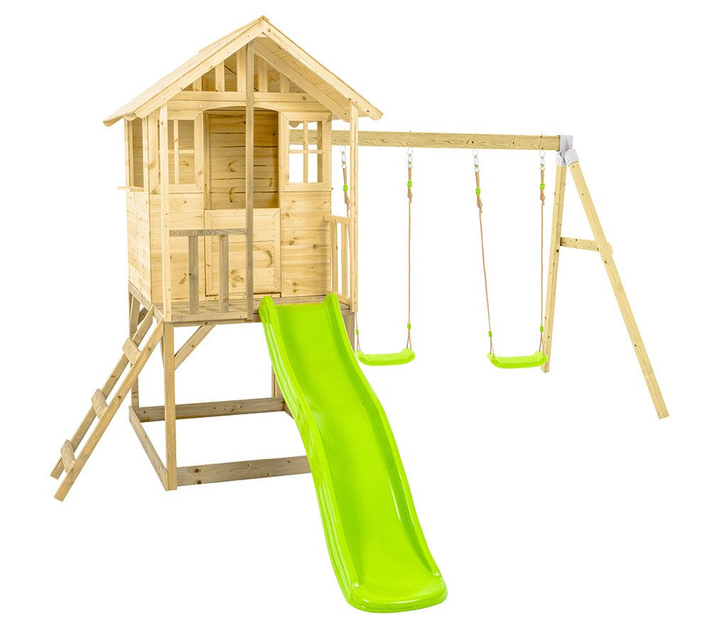 Zwerkules Spielhaus Villa 3, Überdachtes & geschütztes Spielen, Wellenrutsche, LxBxH 352x370x240cm