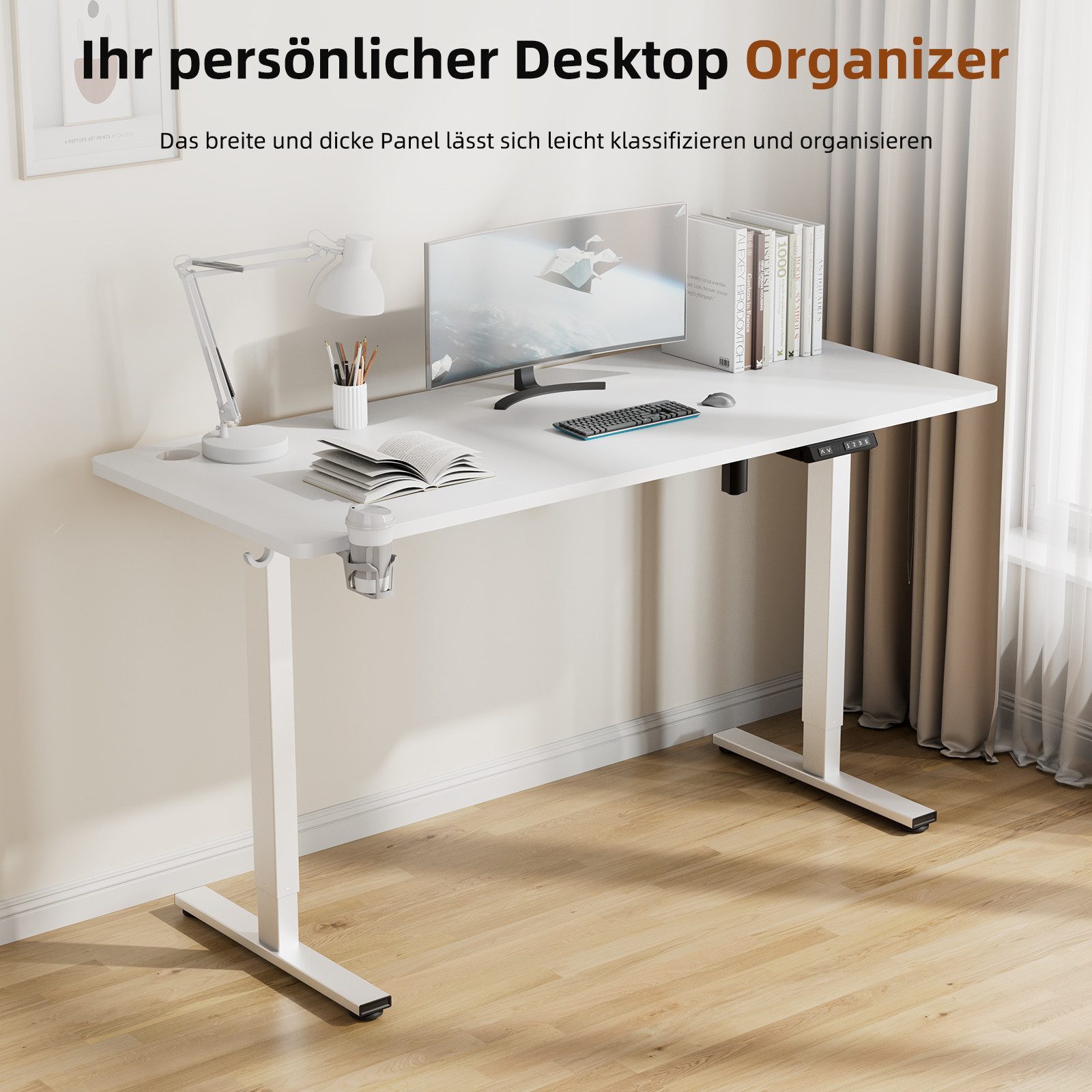 HOMAVO Schreibtisch Elektrisch höhenverstellbarer Schreibtisch Memory-Funktion (Sitz-/Steh-Erinnerung), USB/Typ C,Länge 120 cm, 140 cm, zwei Größen (18 mm Schreibtischplatte)