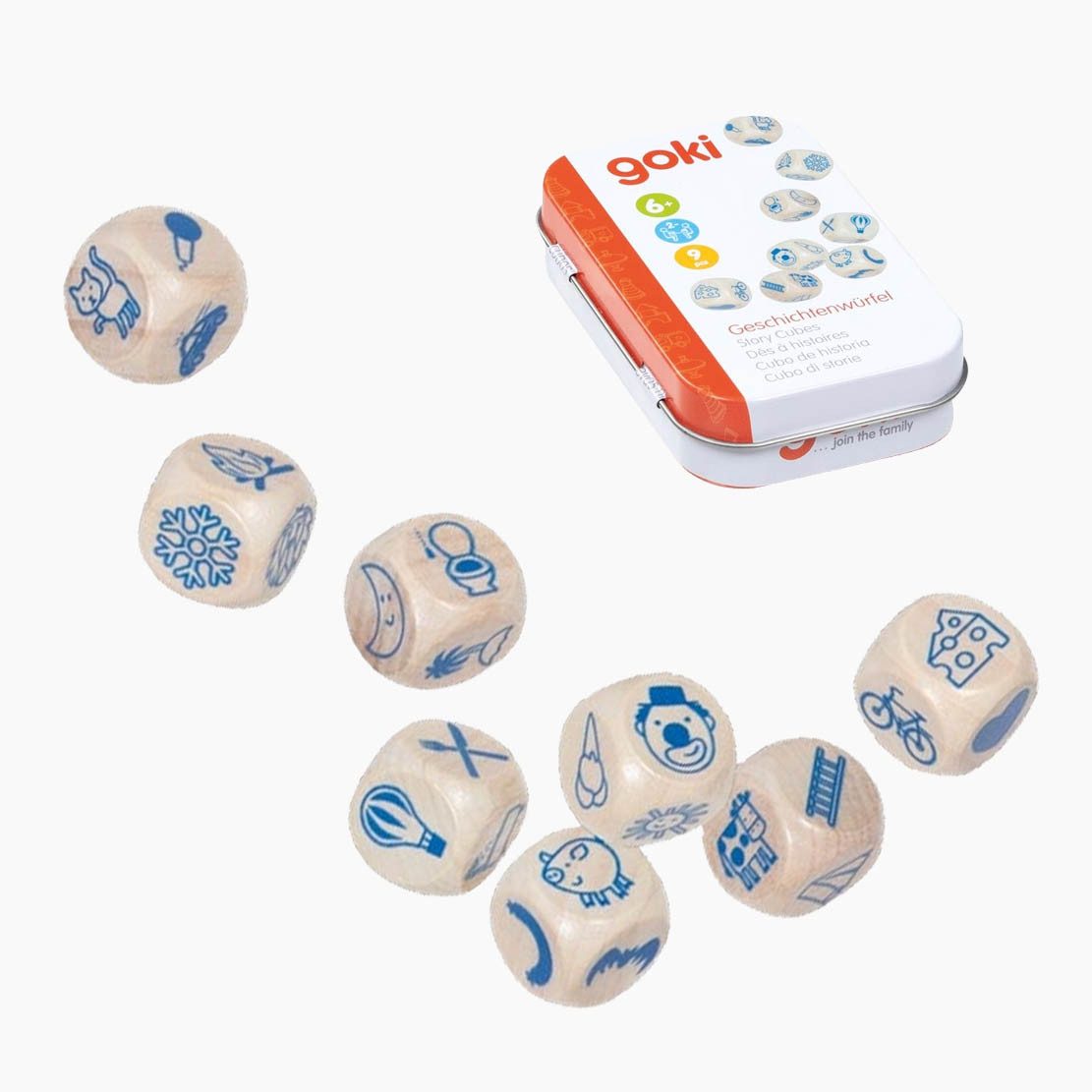 goki Spielesammlung Geschichtenwürfel in Blechdose, Geschichtenwürfel in Blechdose: Der Schlüssel zu einer Welt voller Fantasie, Geschichten erfinden leicht gemacht