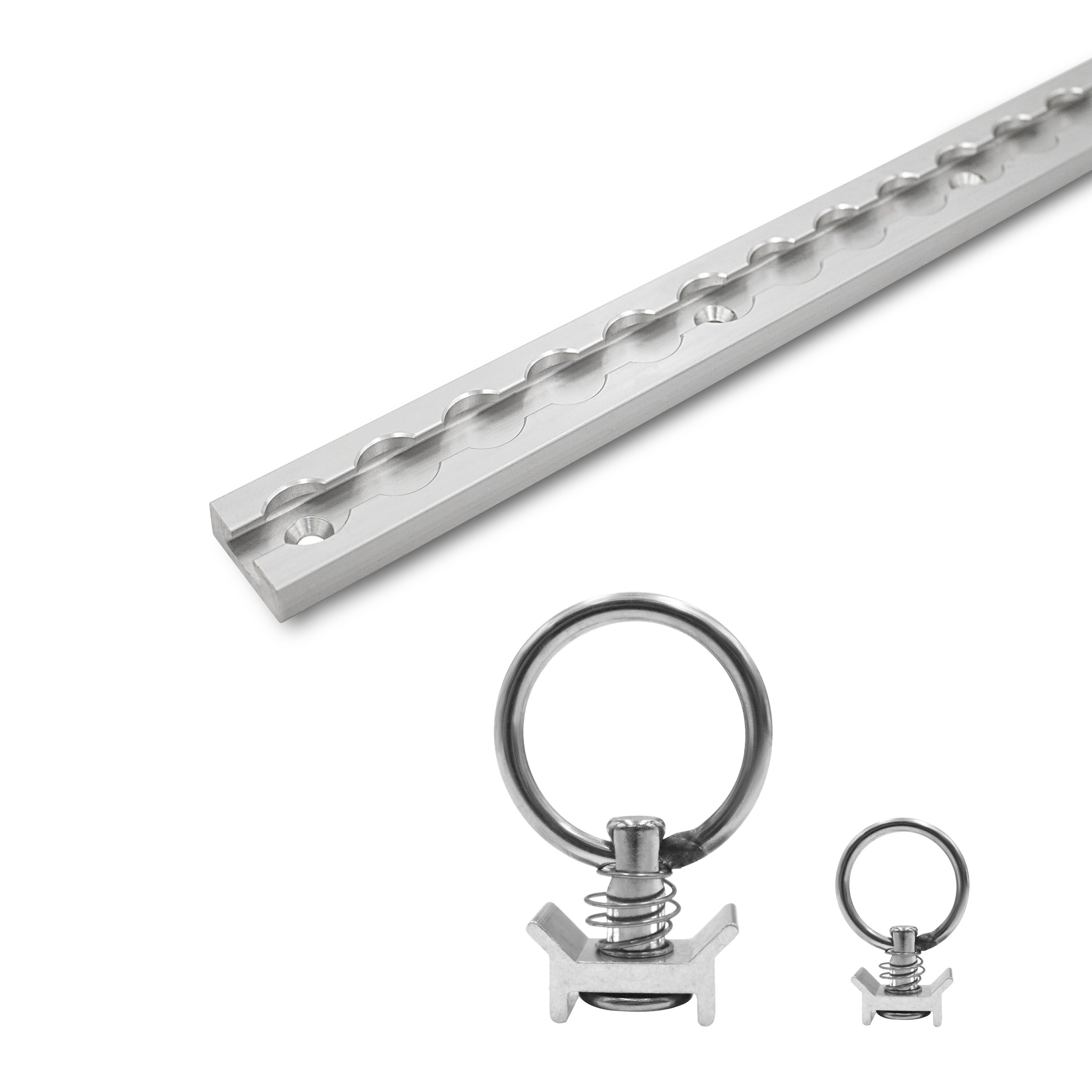 solidpro Spanngurt Airlineschiene 1 0,5 Meter eckig silber mit 2 Ösen, TÜV zertifiziert (Set, 1-St., mit 2 Zurrösen)