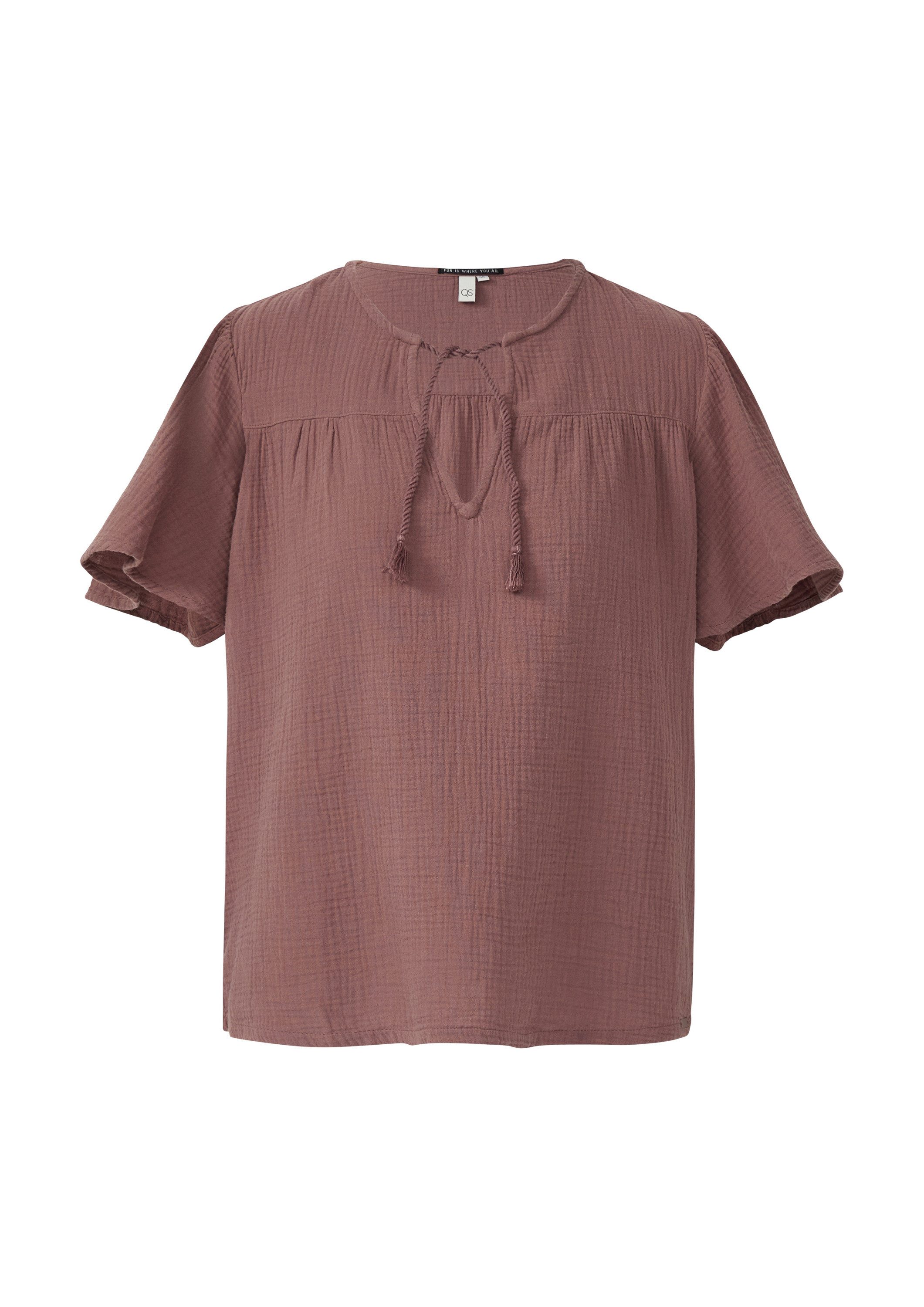 QS Kurzarmbluse Bluse Musselin-Bluse mit Bindeband günstig online kaufen