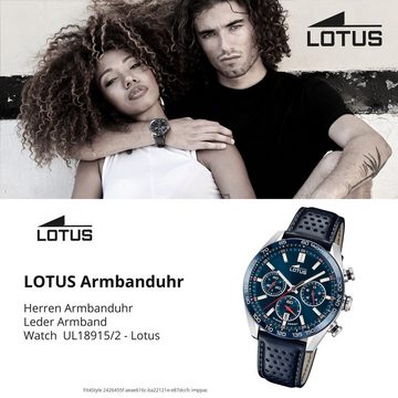 Lotus Chronograph Lotus Herrenuhr Leder blau Lotus Classic, (Chronograph), Herren Armbanduhr rund, groß (ca. 44,5mm), Edelstahl