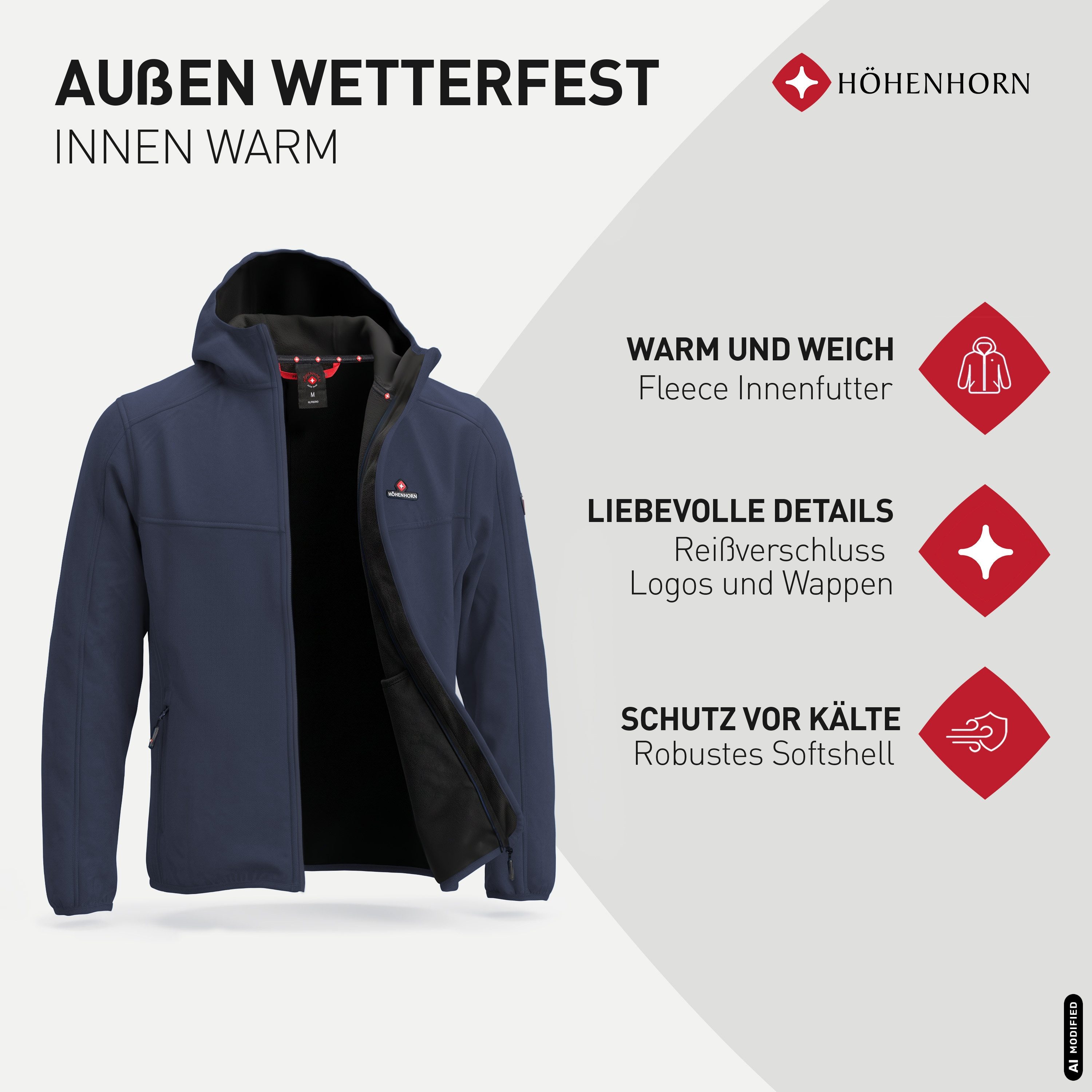 Höhenhorn Softshelljacke Alpberg Herren leichte Jacke für Männer Outdoor Übergangsjacke Microfleece-Innenfutter, Atmungsaktiv – Bild 5 von 5
