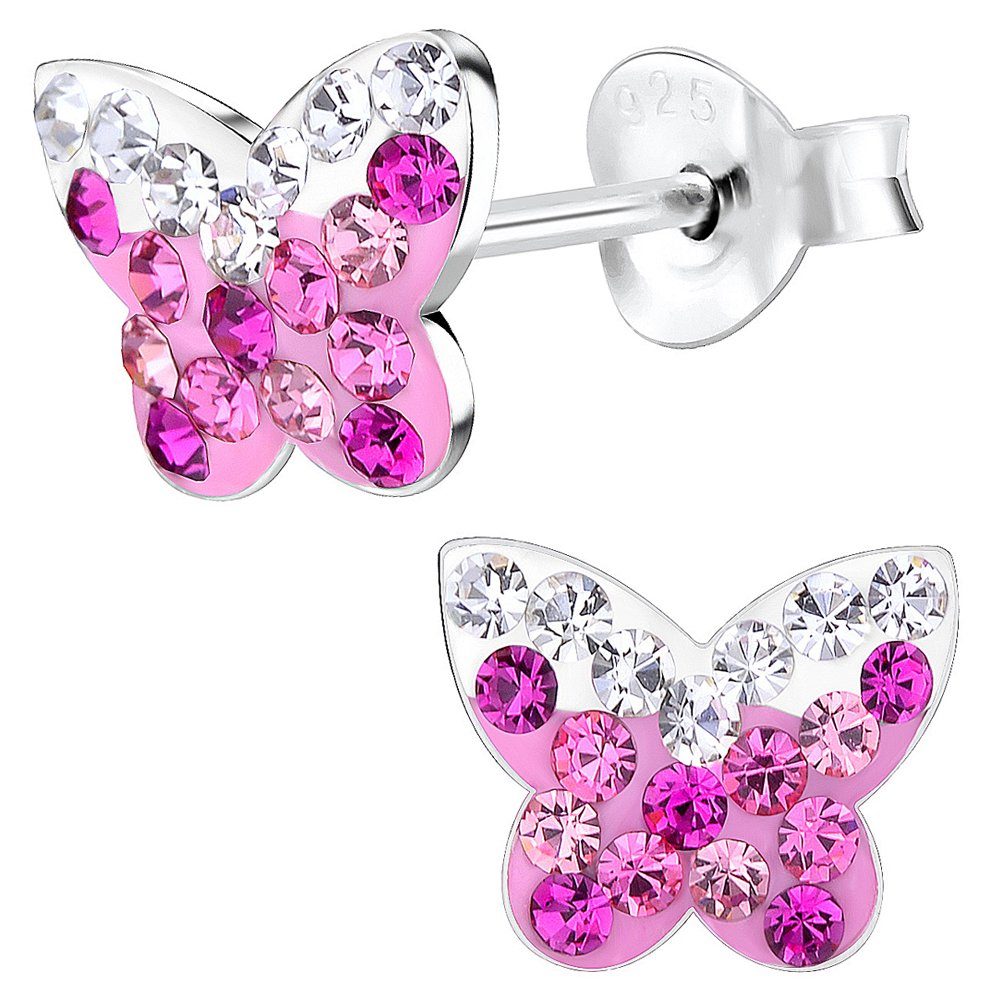 Zirkonia rosa echt Silberschmuck, Sterling Damen Mädchen Schmetterling, 925 Kinder Ohrringe pink Ohrstecker mit Paar Limana Silber K953o