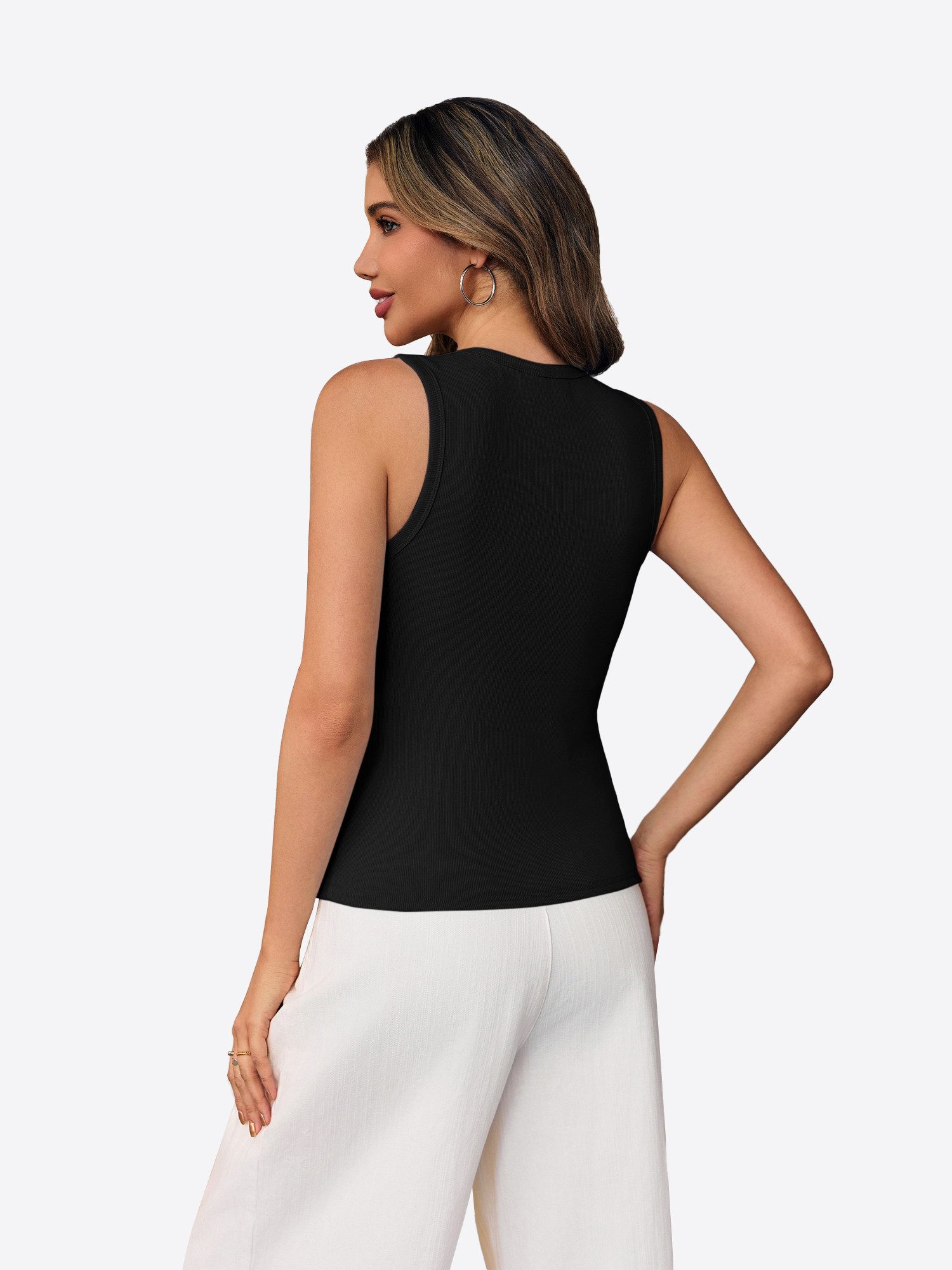 Imily Bela Ripptanktop Damen Gerippt ärmellos Rundhals Knöpfe (Packung, 1-tlg., 1per-Pack) mit außermittiger Knopfleiste in Unifarbe – Bild 2 von 5