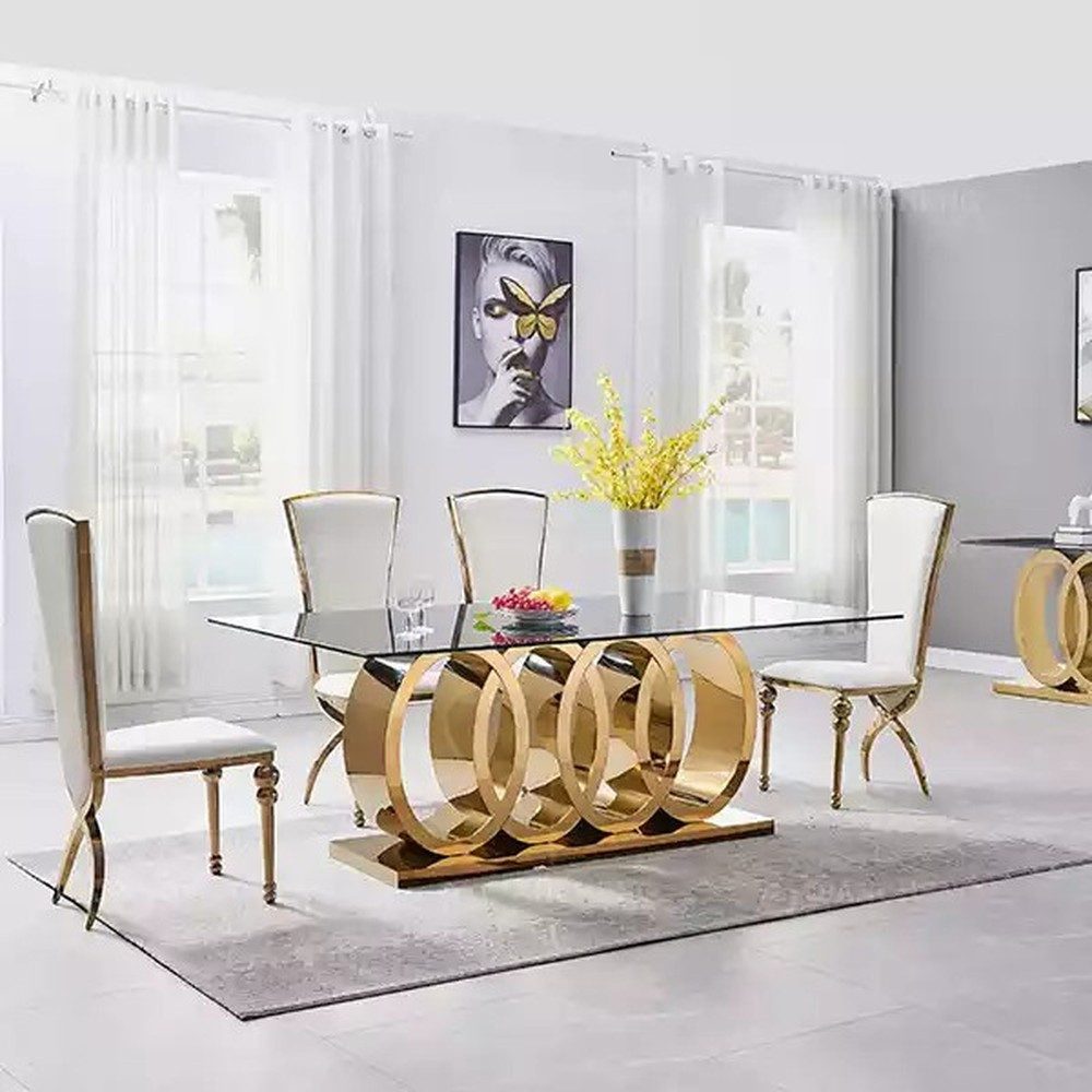 JVmoebel Esstisch Edelstahl Esstisch mit goldfarbener Glasplatte im Art déco-Stil (Packung, 1-St., 1x Esstisch), Made in Europa