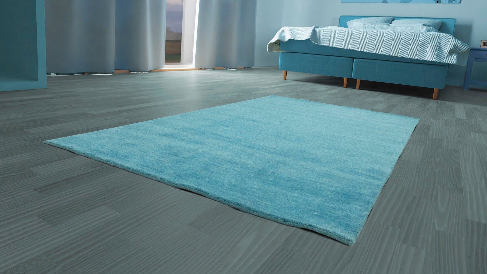 morgenland Wollteppich Uni - Gabbeh Teppich - Softy, rechteckig, Höhe: 1,6 mm, Gabbeh Optik, Uni Farben, reine Wolle, sehr weicher Flor, Wohnzimmer