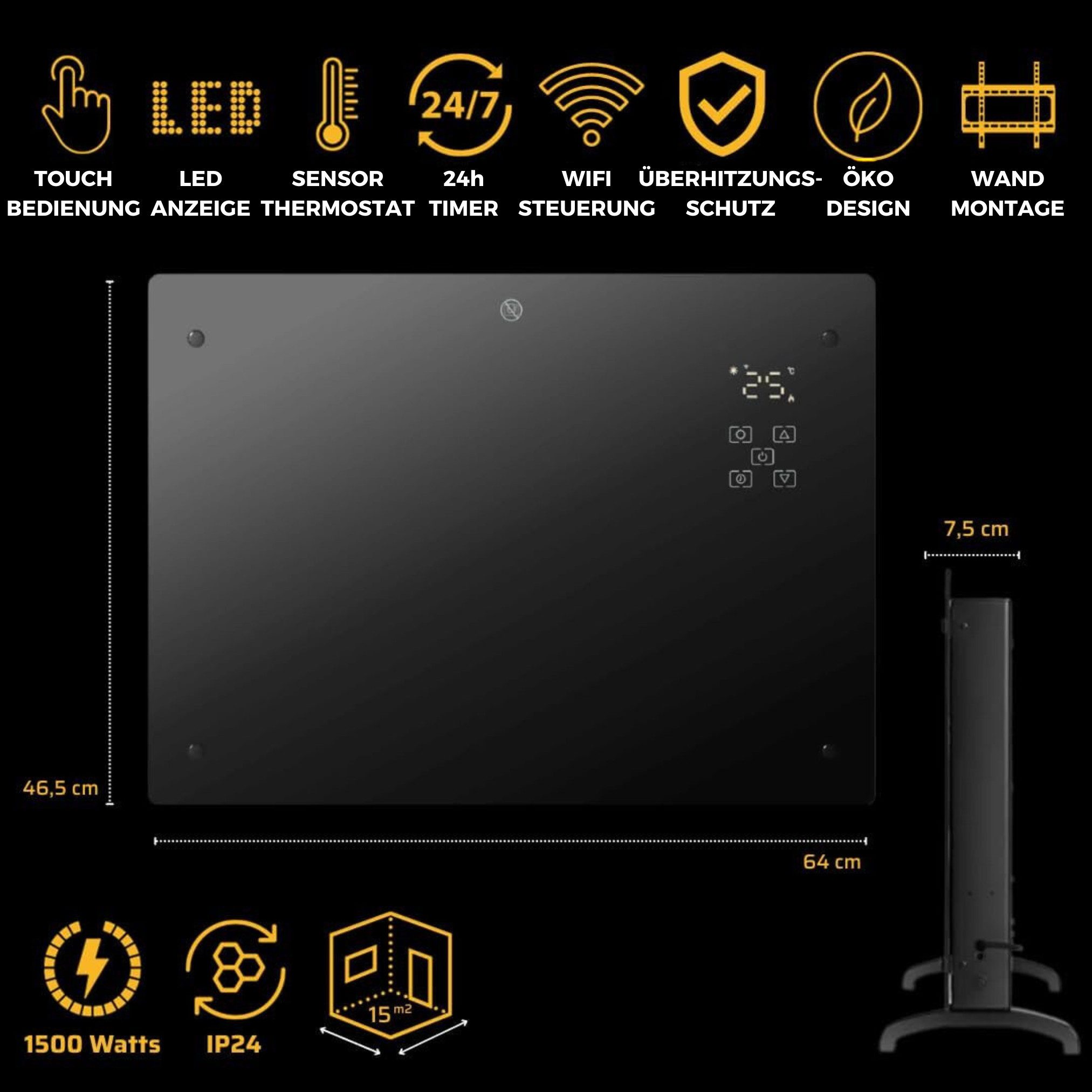 Starlyf Elektro-Heizkörper Power Smart Heater, Elektroheizung, freistehend & Wandmontage mit App Steuerung, WiFi