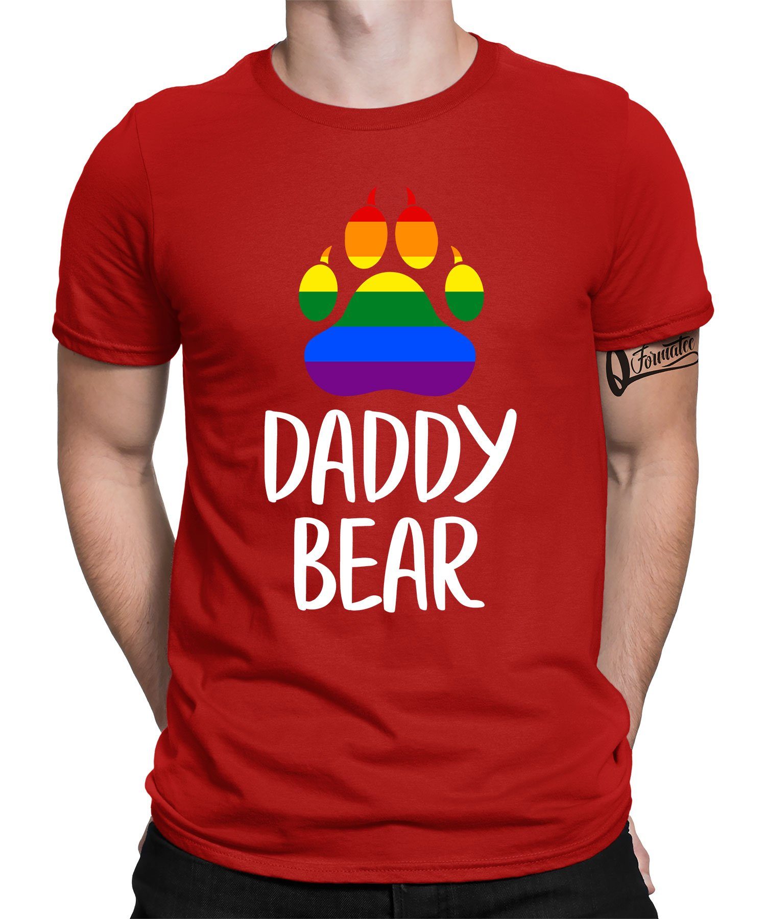 LGBT Daddy Regenbogen Bear Herren (1-tlg) Pride Formatee Kurzarmshirt Stolz - Quattro Gay T-Shirt Rot