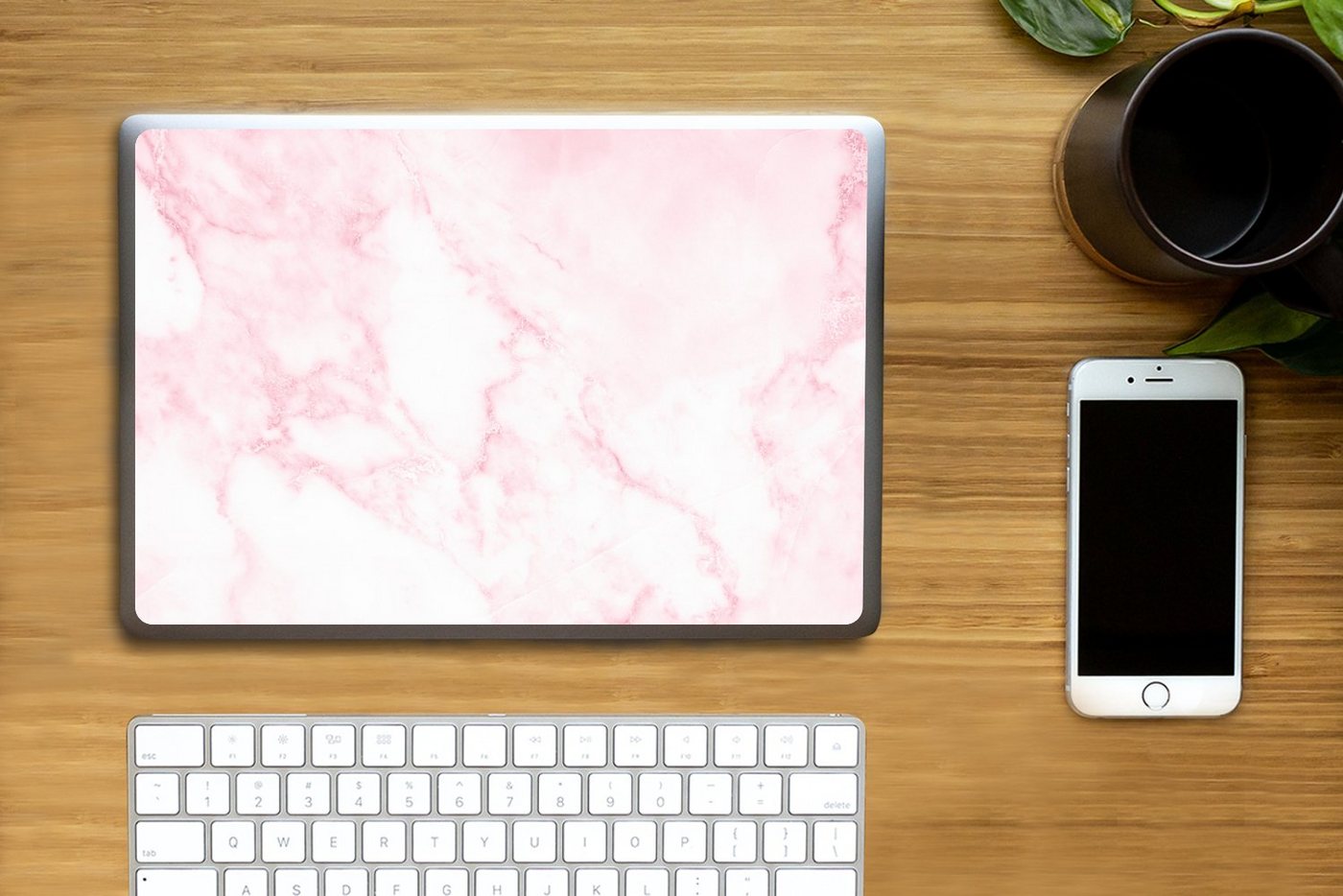 Thumbnail - MuchoWow Laptop-Aufkleber Marmor - Weiß - Rosa - Chic - Marmoroptik, (1tlg), Laptop Folien Cover, Aufkleber, Sticker, Sc...