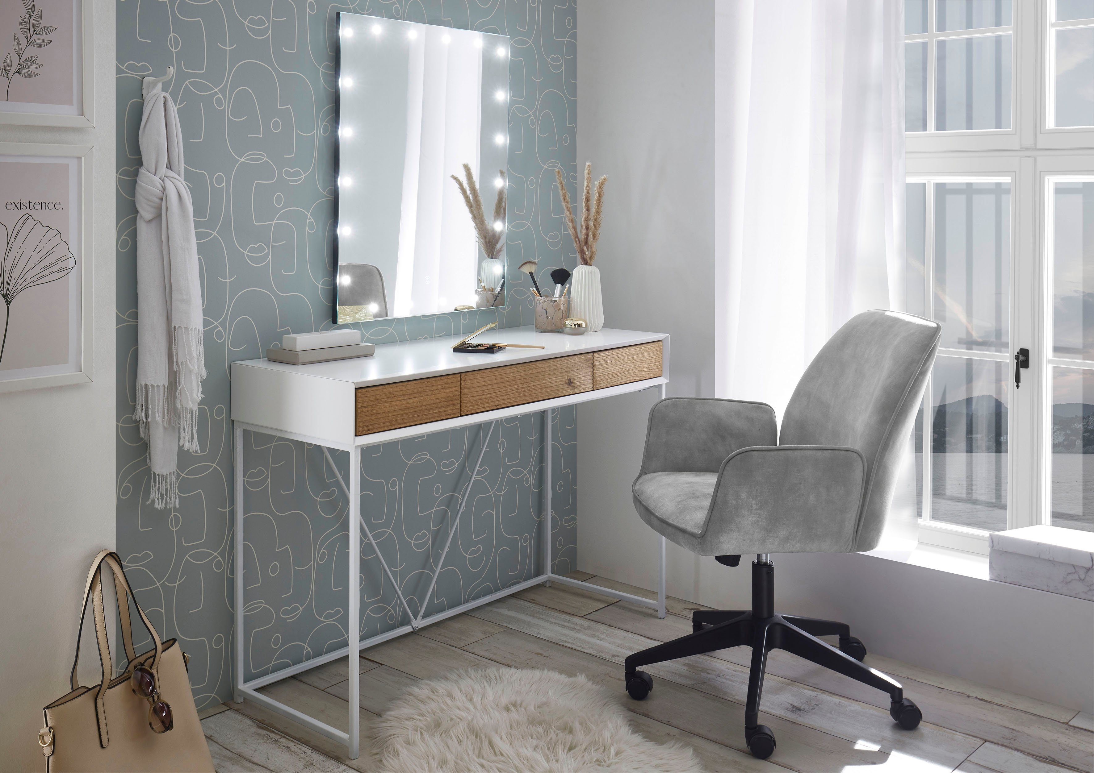 MCA furniture Schreibtischstuhl O-Ottawa, Velvet, mit | Grau Grau Bürostuhl verstellbar Komfortsitzhöhe stufenlos