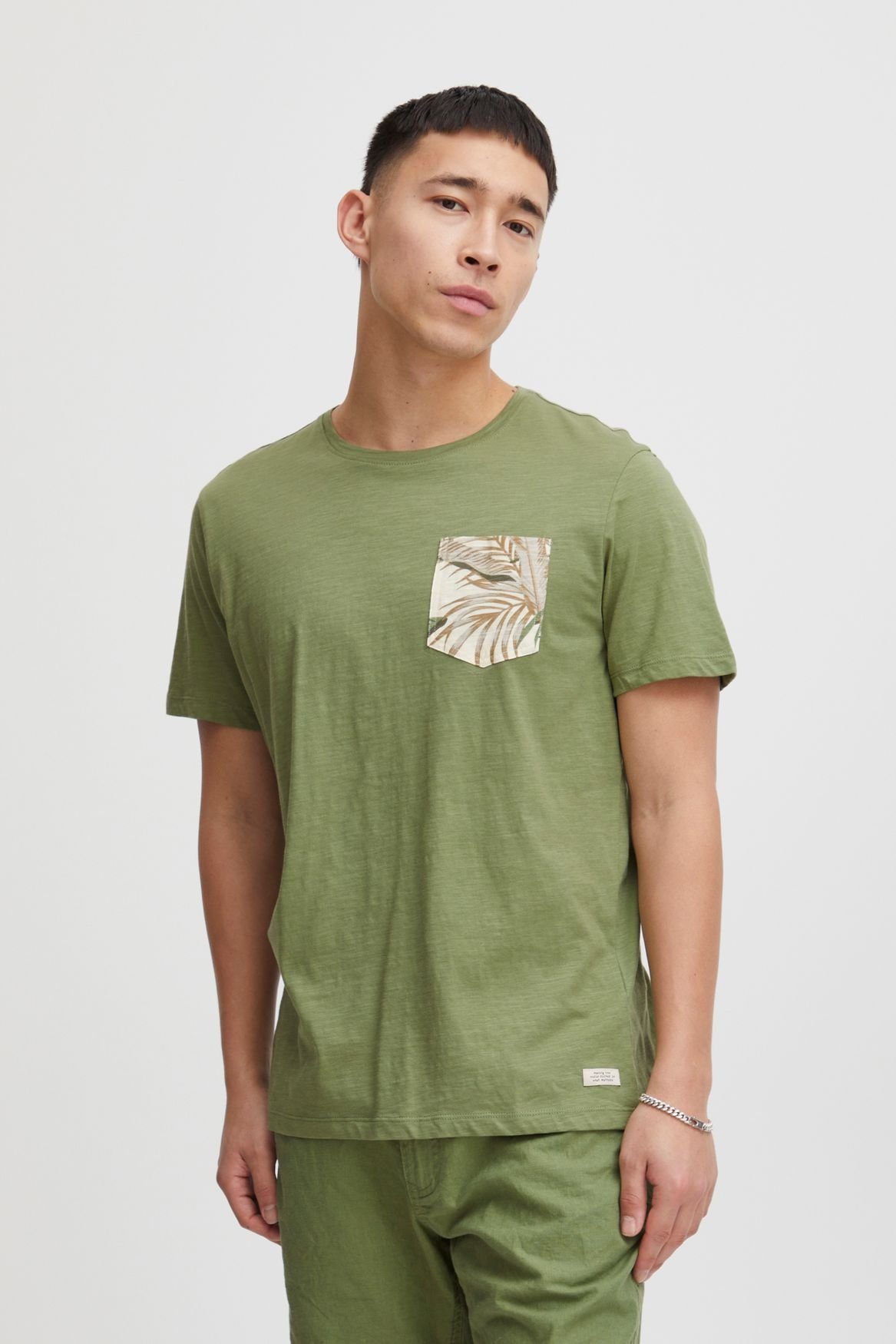 Blend T-Shirt T-Shirt mit floraler Brusttasche TEE 5373 in Grün