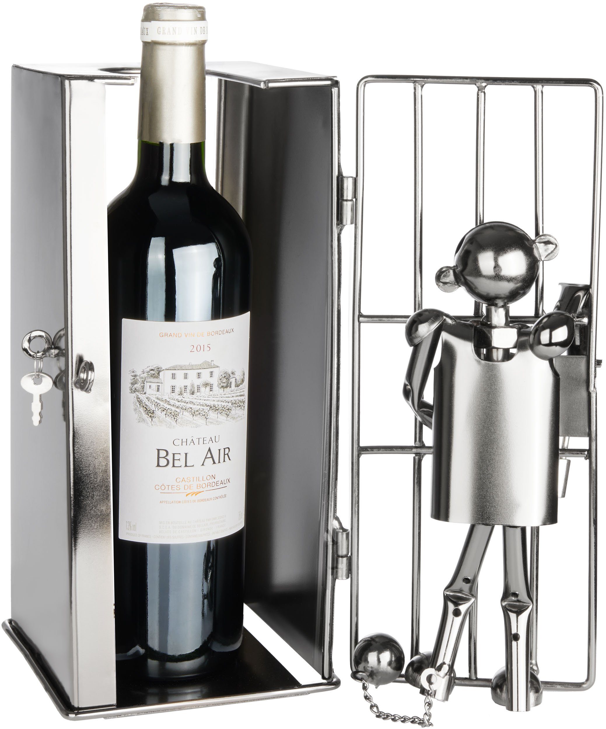 BRUBAKER Weinflaschenhalter Gefängnis Zelle mit Häftling - Abschließbarer Flaschenhalter, (Gefängniszelle mit Gefangenem, 1-St., inklusive Grußkarte), Metall Flaschenständer Dekoration für Wein Geschenk