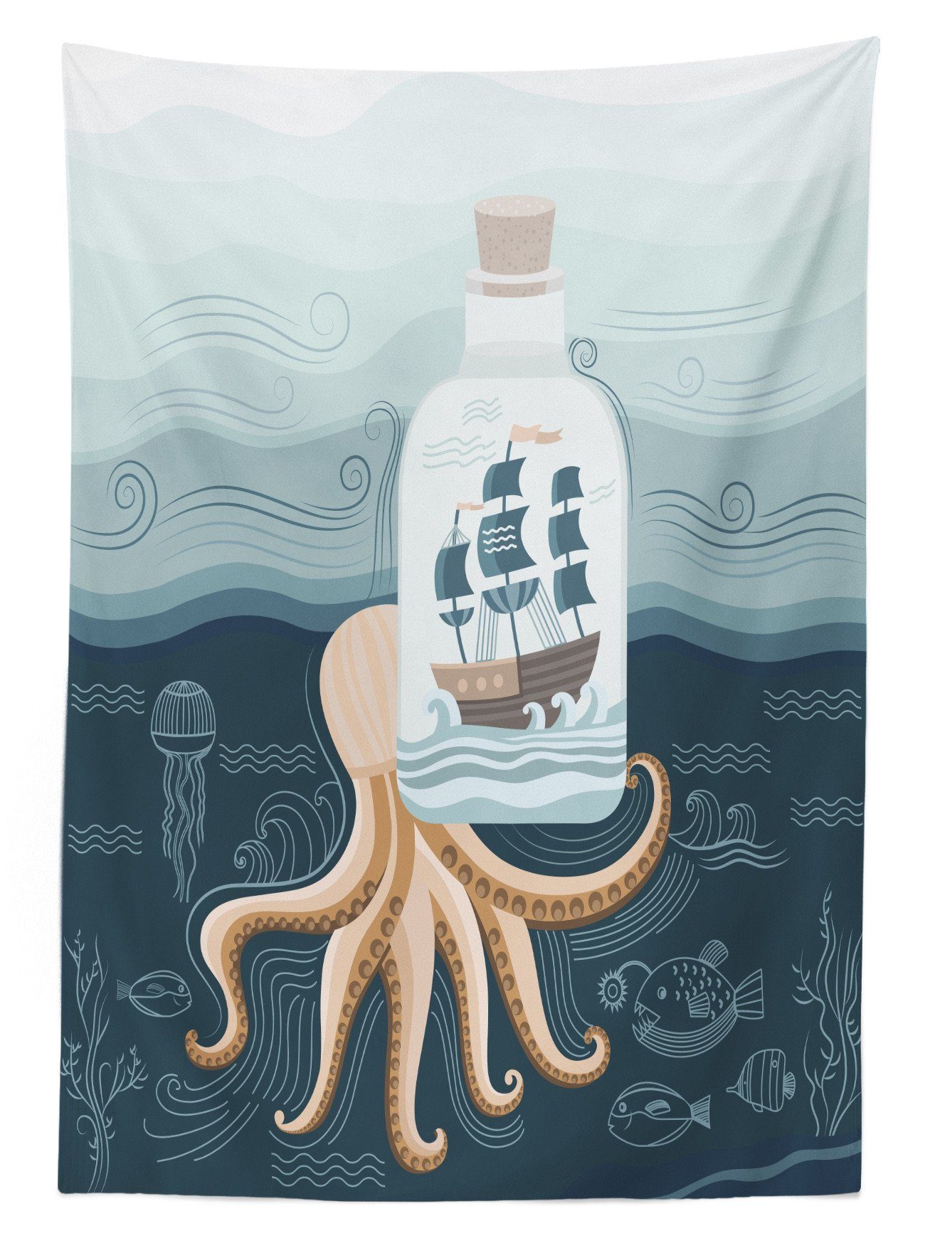 Abakuhaus Tischdecke Farbfest Waschbar Für den in der Farben, Piraten-Schiff Bereich Flasche Octopus geeignet Außen Schiff Klare