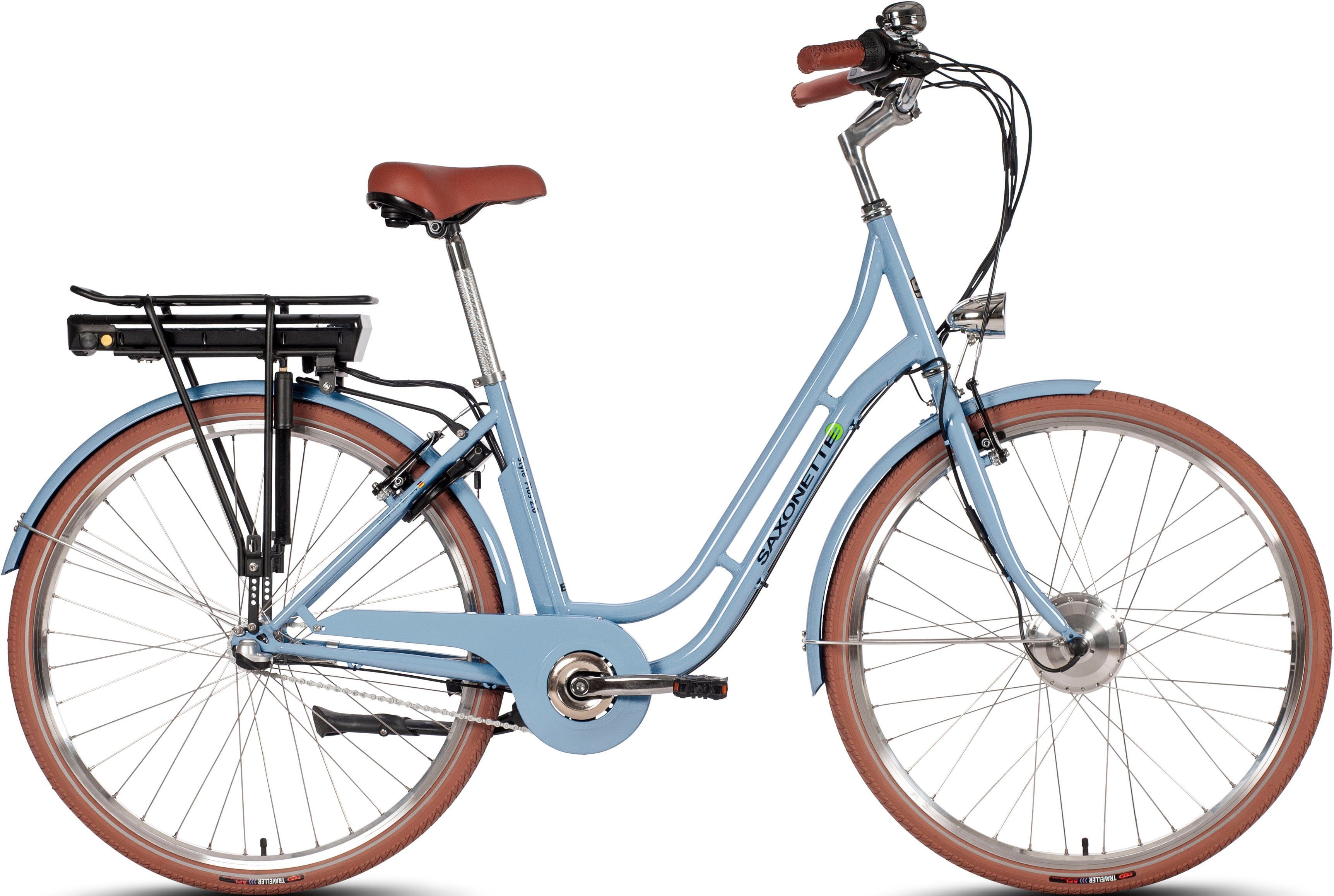SAXONETTE E-Bike Cityrad Saxonette Style Plus 2.0, 3 Gang, Nabenschaltung, Frontmotor, 375 Wh, (mit Akku-Ladegerät), Pedelec, Elektrofahrrad für Damen u. Herren