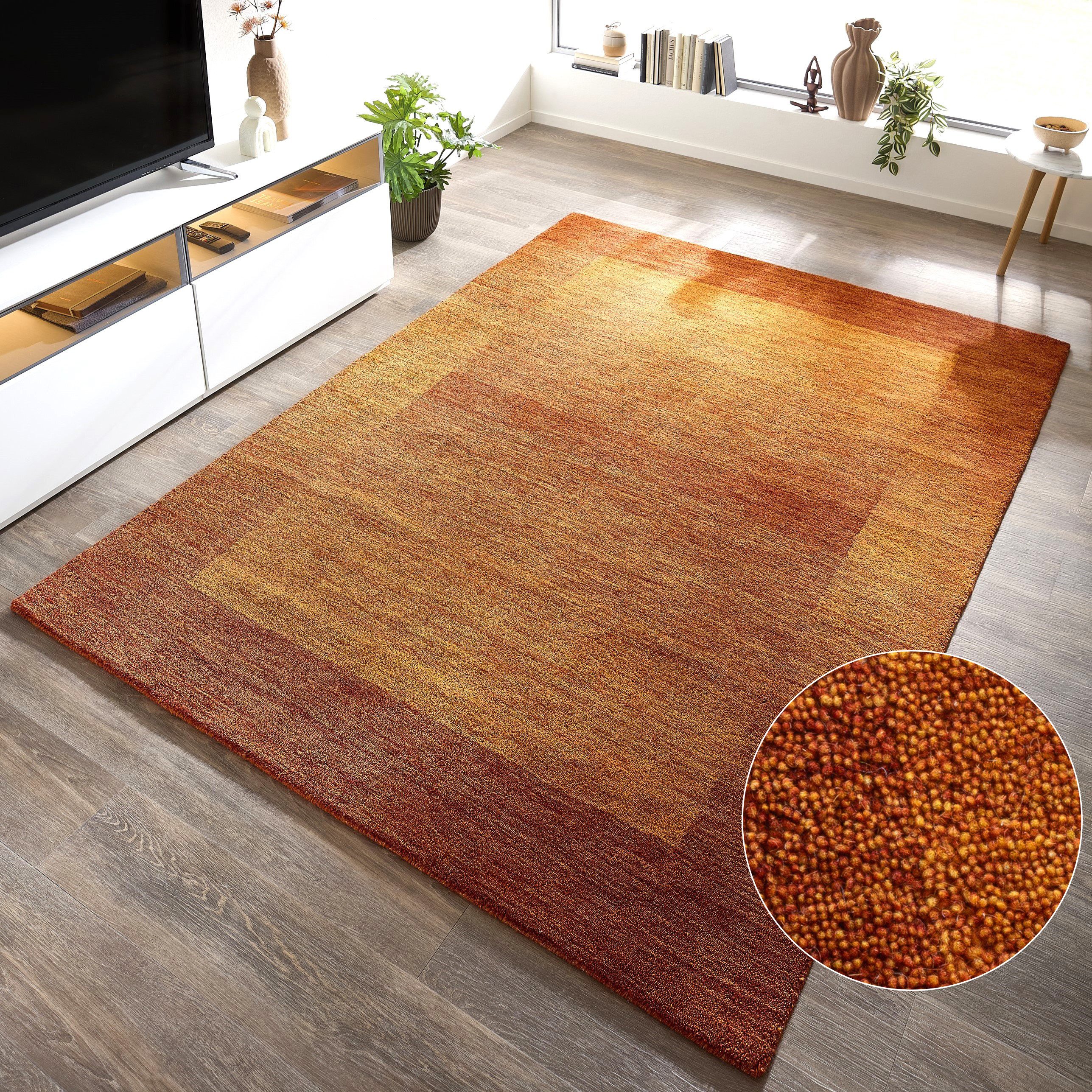 THEKO Wollteppich Gabbeh Super, Handweb, auch als Läufer erhältlich, reine Wolle, rechteckig, Höhe: 9 mm, Schlafzimmer, Wohnzimmer, Esszimmer, auch als Bettumrandung