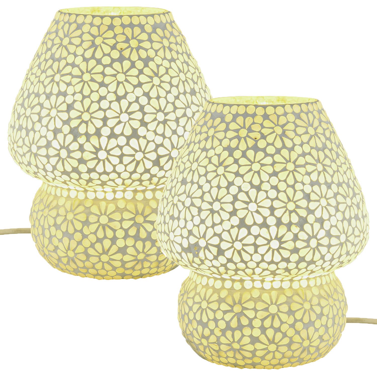 Marrakesch Orient & Mediterran Interior Nachttischlampe 2er Set Boho Deko Tischlampe Nachtischlampe aus Glas Mosaik Aubina -1-, Handarbeit