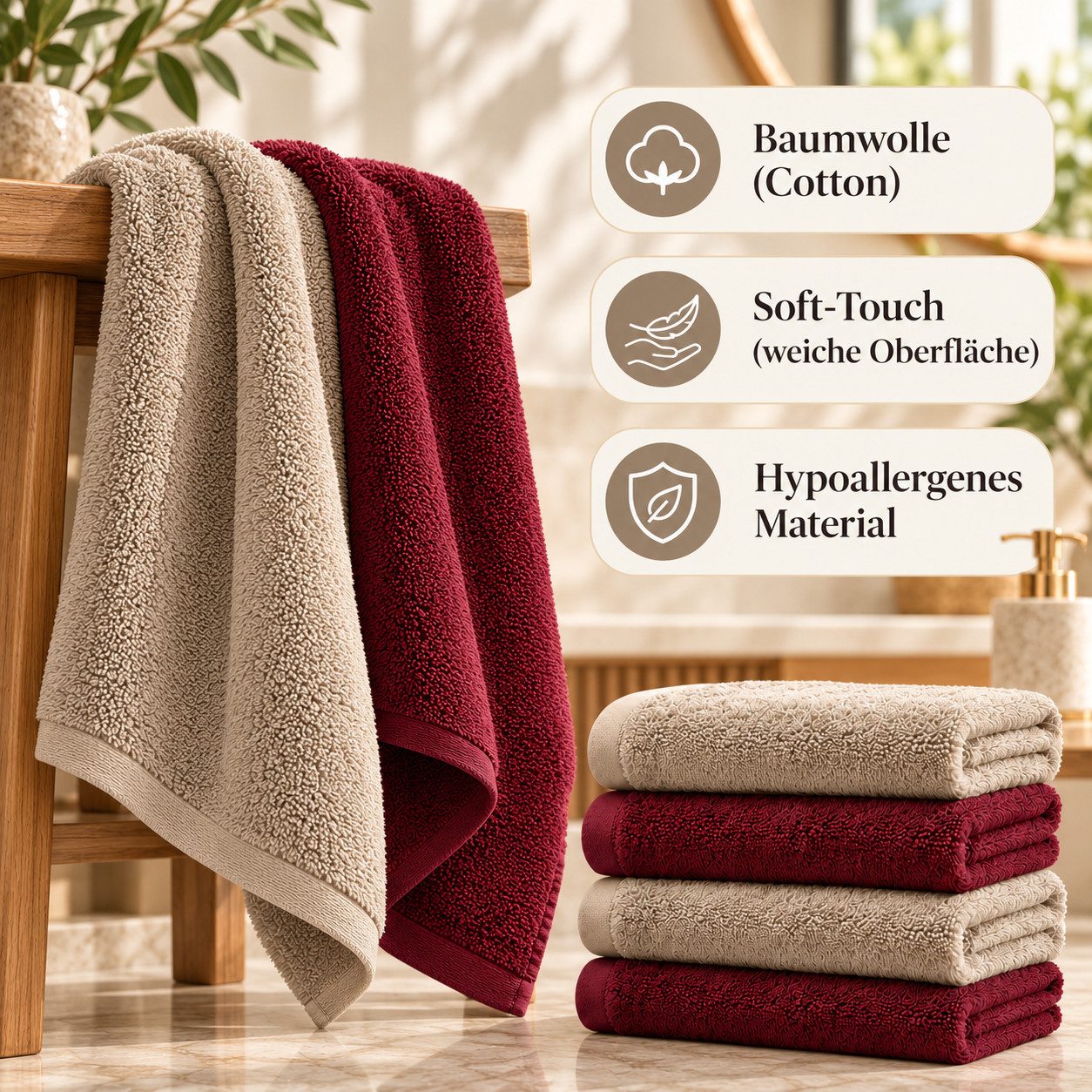 BARBONS Handtuch Set Handtücher 6-tlg, 2x Badetuch & 4x Badehandtuch Duschtücher, (6-St), Walkfrottee, 100% Baumwolle, saugstark, weich – Bild 3 von 5