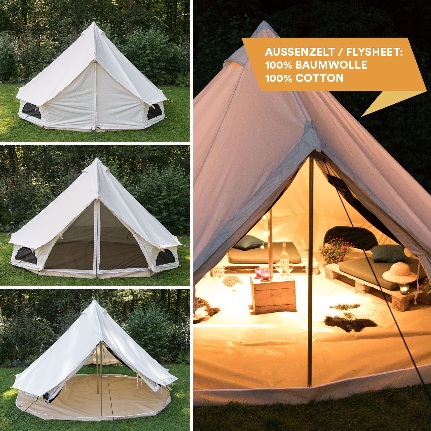 Skandika Tipi-Zelt Tipii 400 Canvas, wasserdichtes Baumwollzelt, Campingzelt, Personen: 8, 4000mm Wassersäule, 2,5m Stehhöhe, Insektenschutz, Glamping, Festival