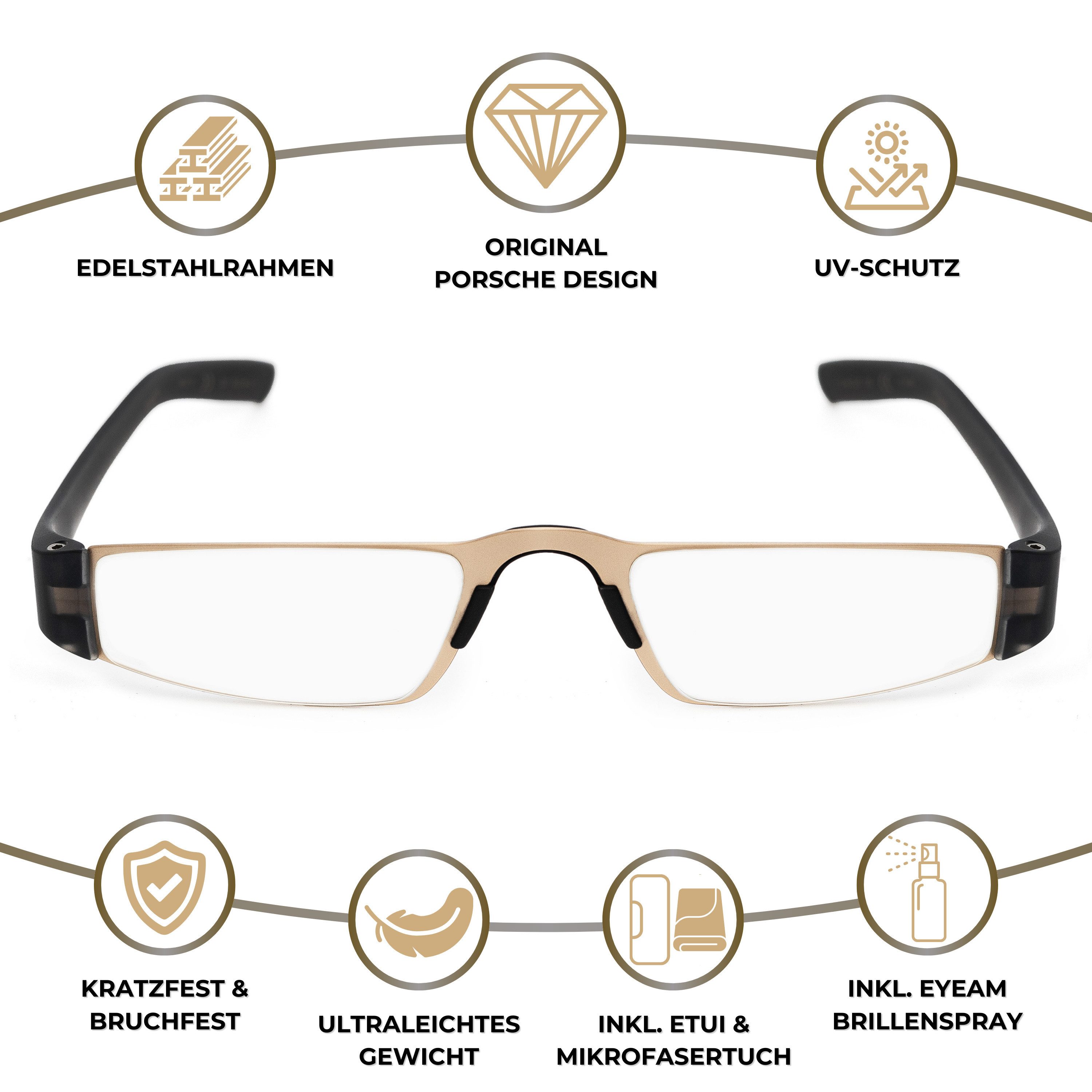 PORSCHE Design Brillengestell Porsche Design Lesebrille P8801, Sehhilfe aus Edelstahl, Modell: Q, 100 % Original Porsche Design, Direkt vom Optiker