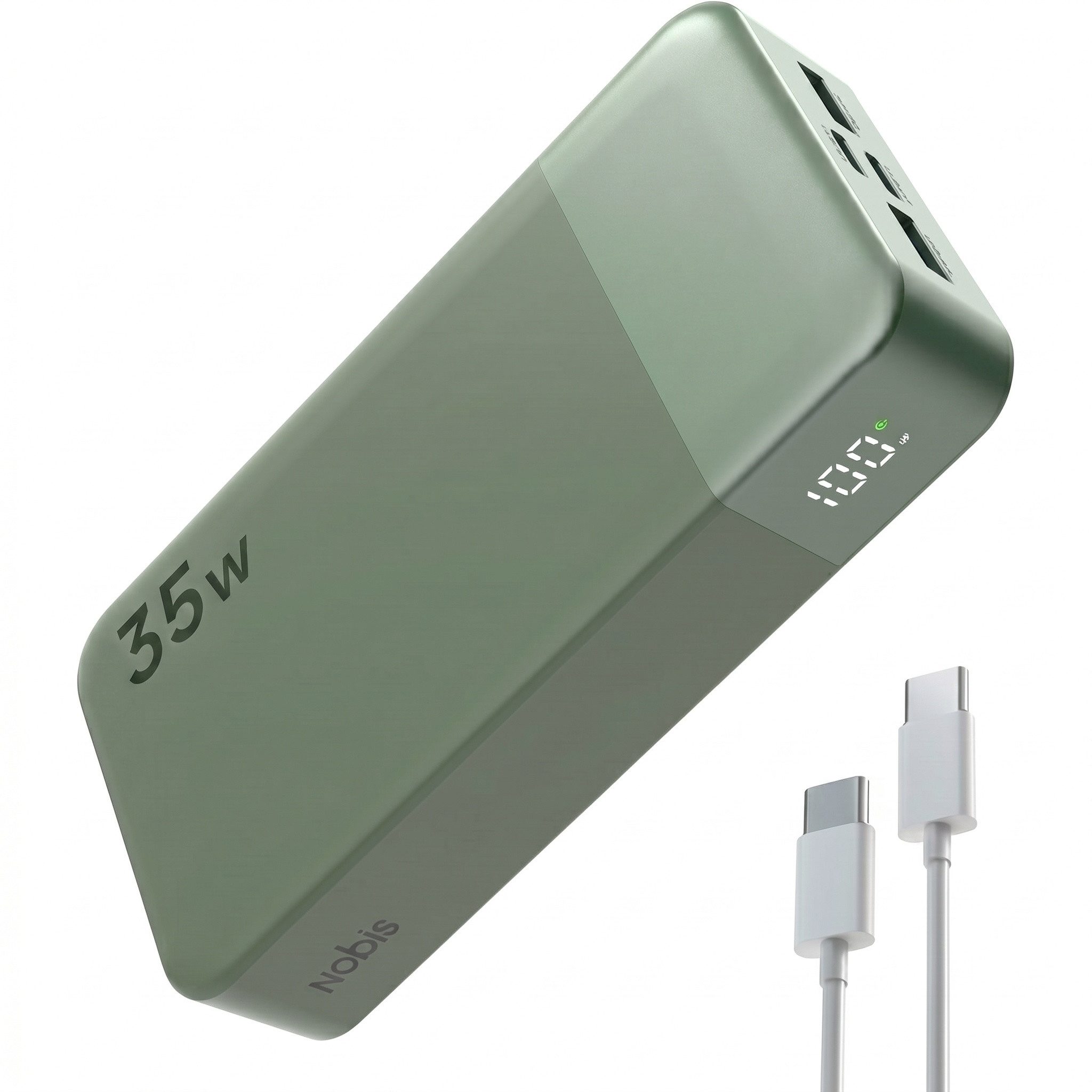 NOBIS Powerbank 20000mAh 35W Schnellladen USB-C/A PD Externer Akku Tragbare Powerbank (5 V), Schnelllade Powerbank, LED Anzeig, für Laptop Smartphone Tablet Reise