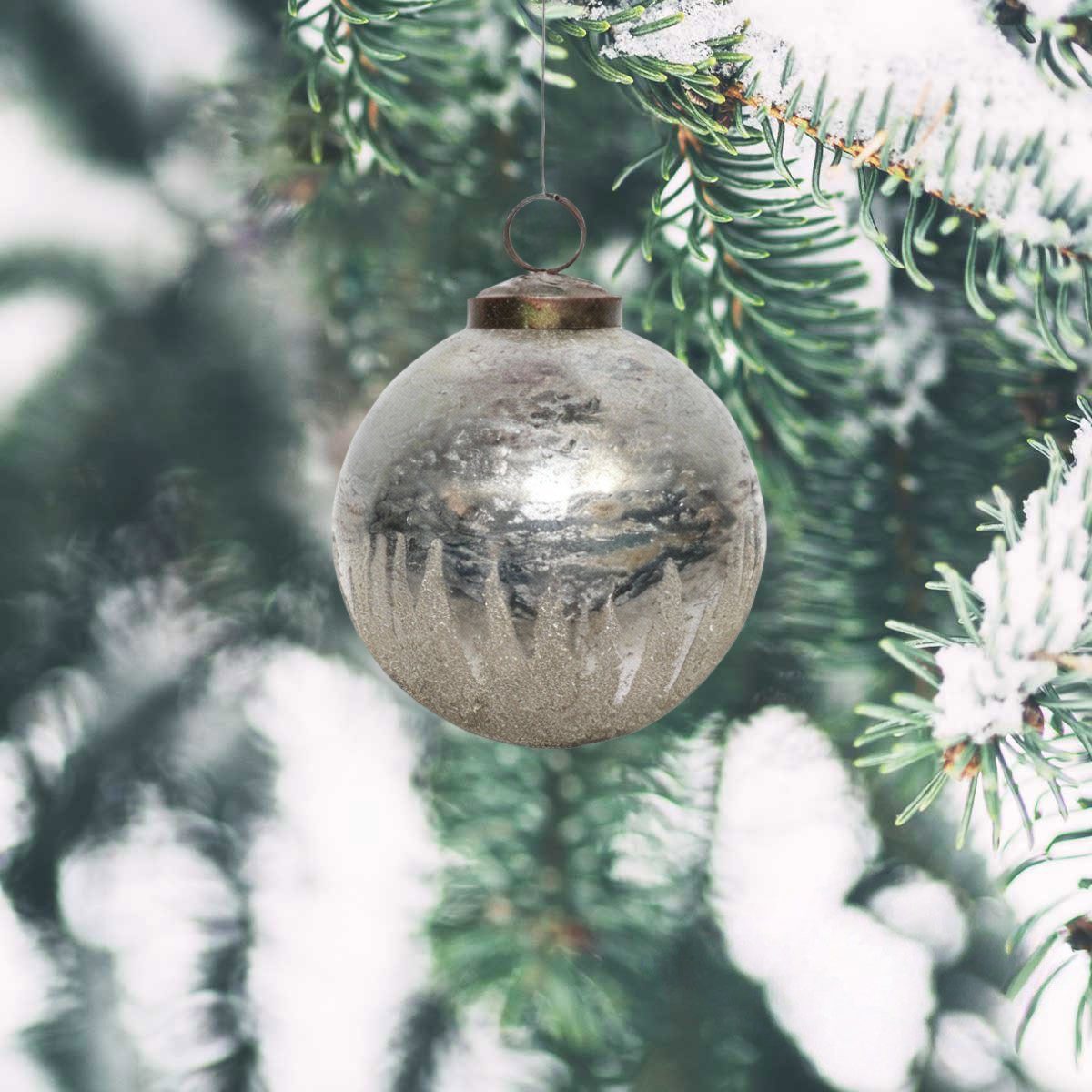 Antikas Weihnachtsfigur Premium Weihnachtskugel rund, silber antik glänzend antik, ∅10 cm