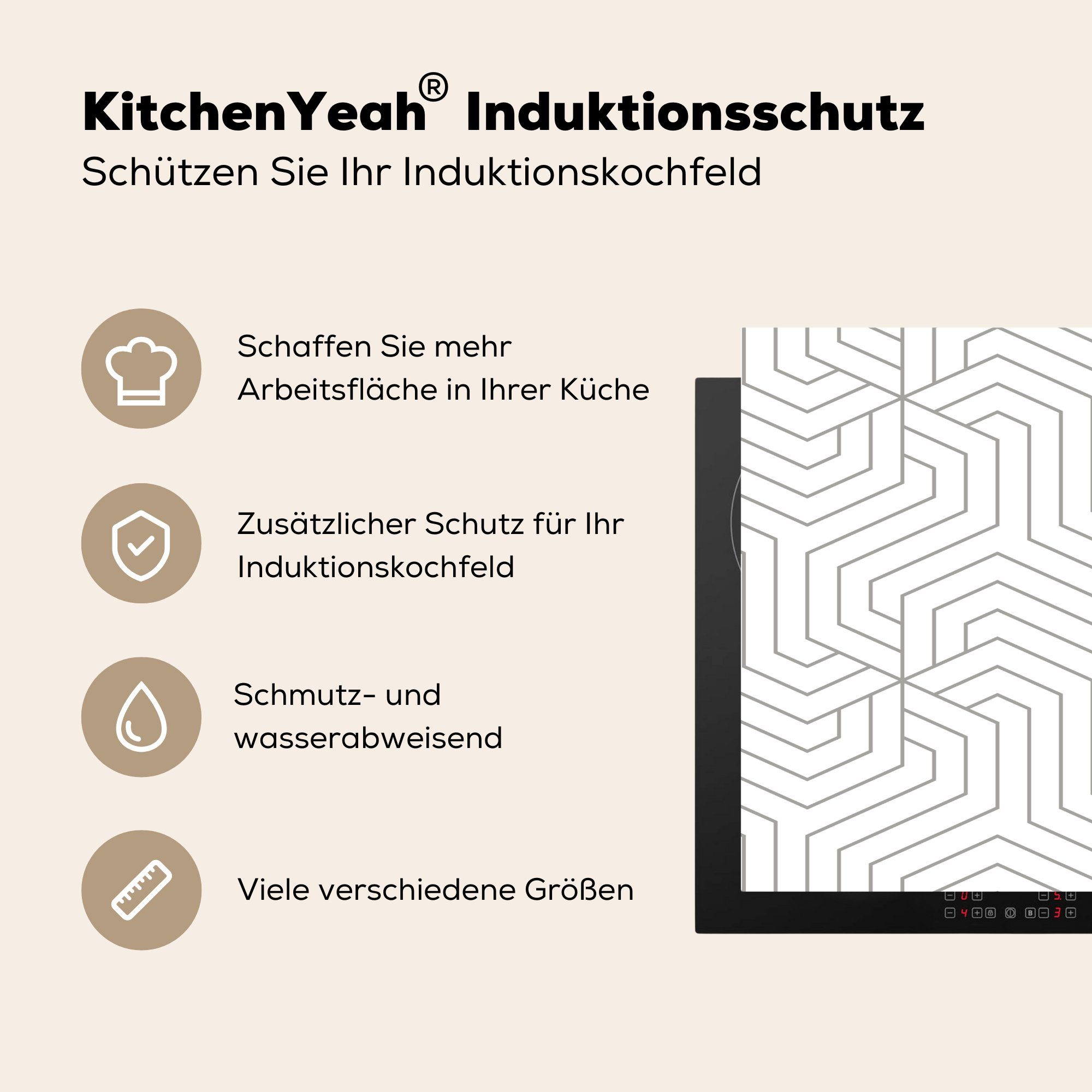 Induktionskochfeld Muster, cm, Induktionsherd, (1 58x51 Linie Herdblende-/Abdeckplatte Dekoration MuchoWow Geometrie - für Küchen Vinyl, tlg), -