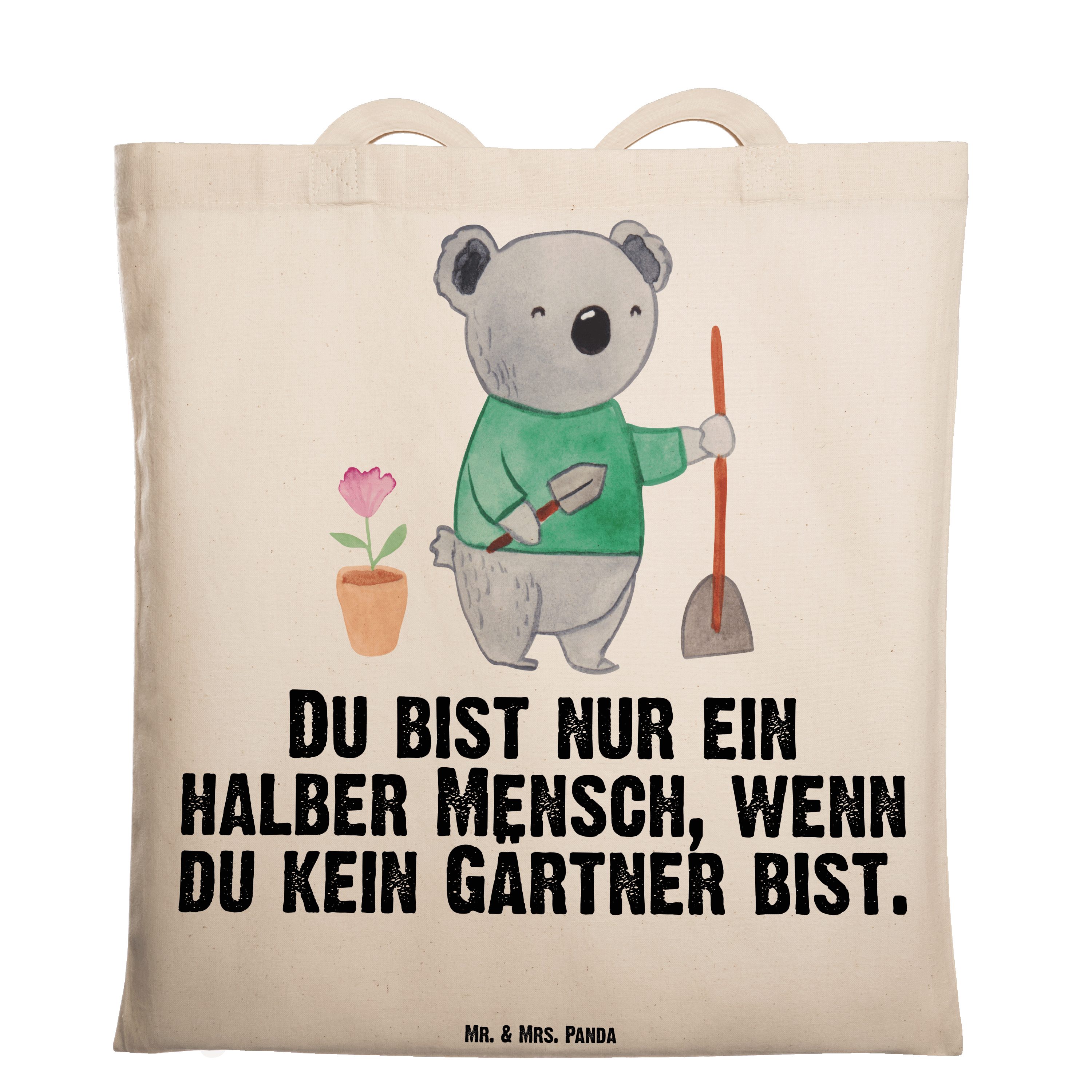 Mr. & Mrs. Panda Gärtner Landsc Beutel, mit und (1-tlg) Tragetasche Garten- - Transparent Geschenk, Herz 
