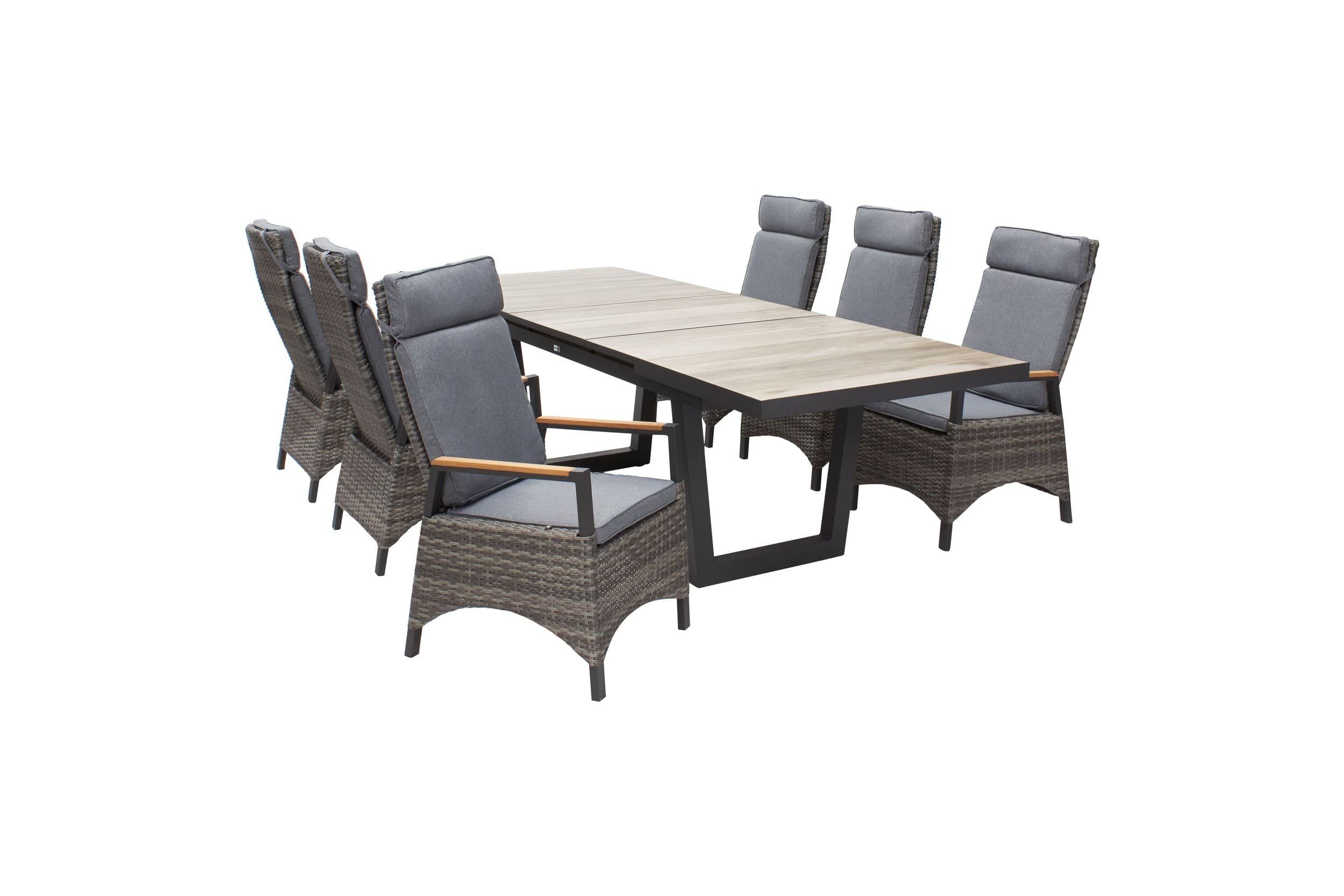LC Garden Garten-Essgruppe Keramo Teak Dining Set I Sitzgruppe Gartenset, (7-tlg)