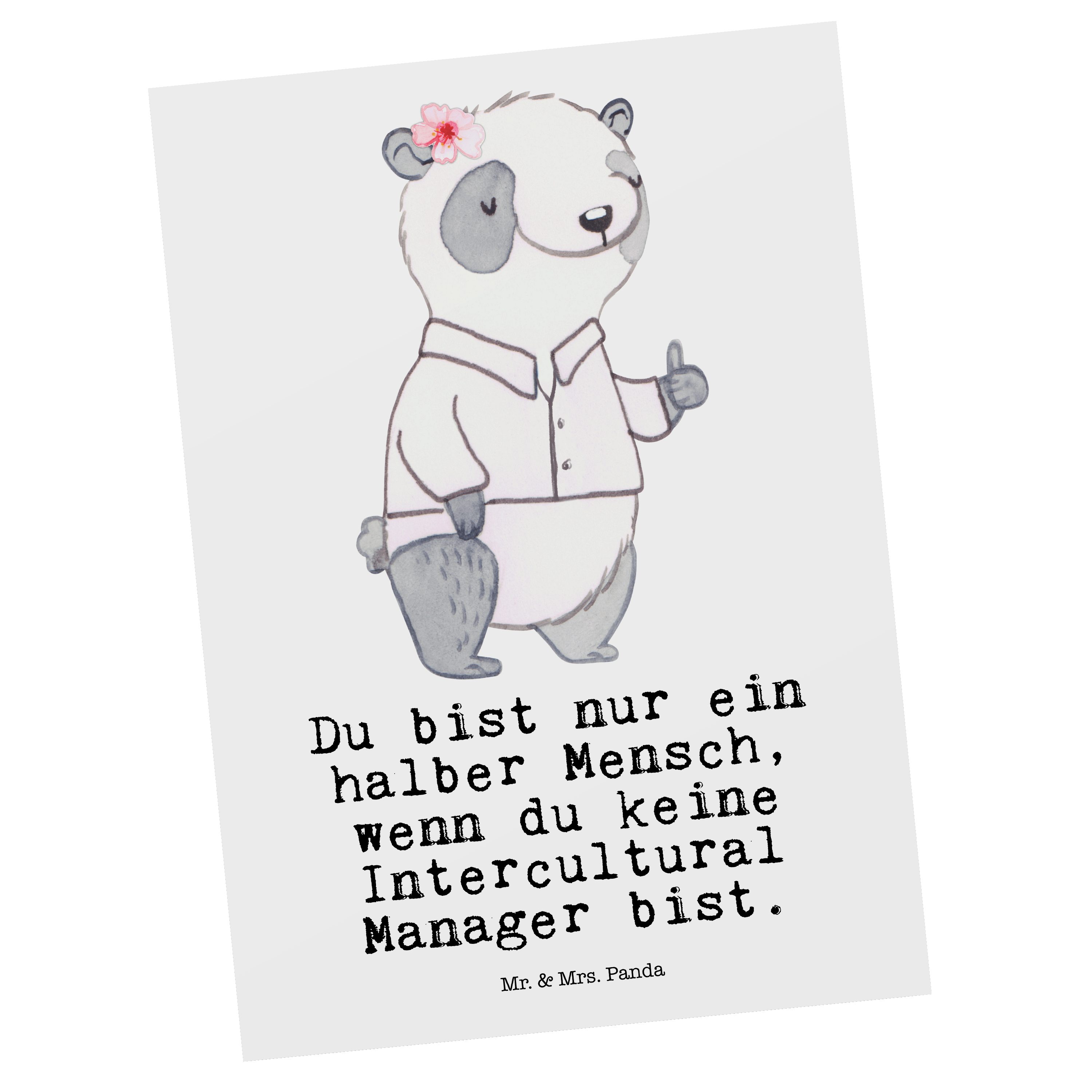 Mr. & Mrs. Panda Postkarte Intercultural Manager mit Herz - Weiß - Geschenk, Dankeskarte, Rente