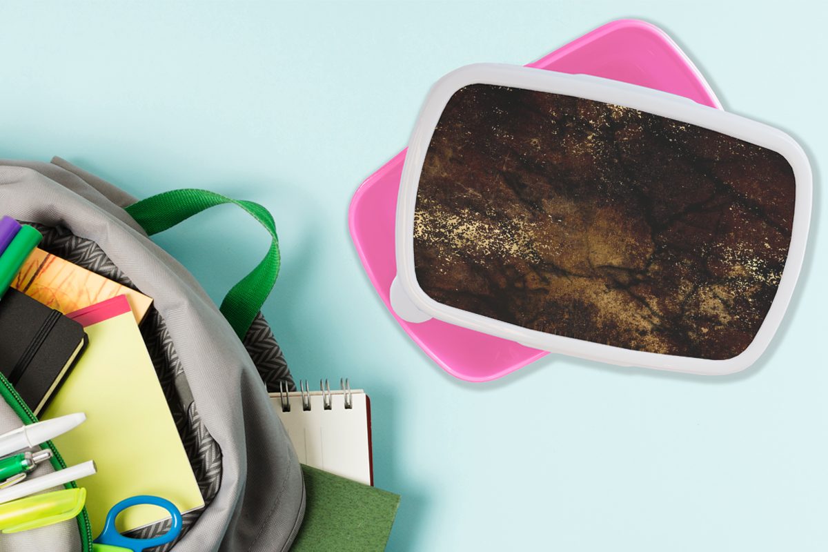Brotdose (2-tlg), Lunchbox Brotbox für Gold rosa Abstrakt Kunststoff, Mädchen, Kinder, Farbe Snackbox, - - - Schwarz, Erwachsene, Kunststoff MuchoWow