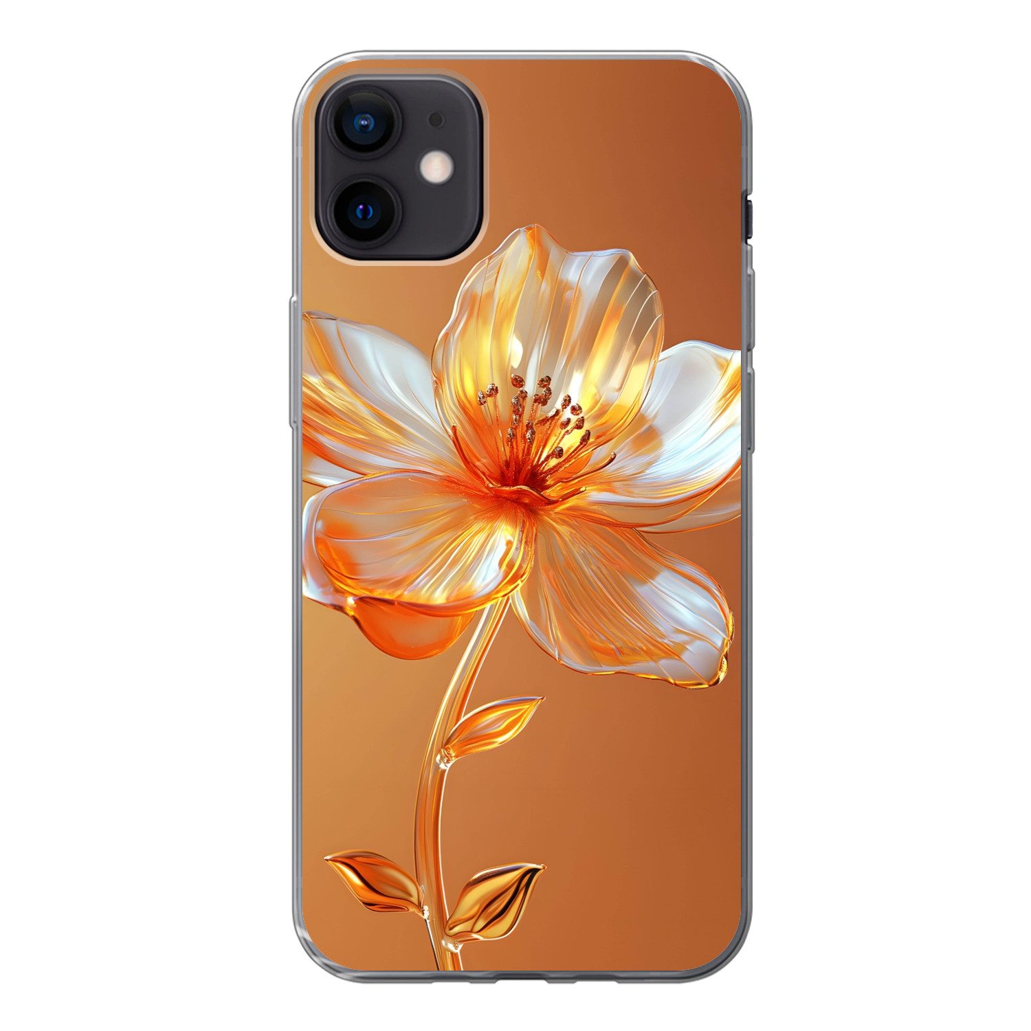 MuchoWow Handyhülle für Apple iPhone 12 Mini Gläser - Blume - Orange, Smartphone-Bumper, Print, Handy Schutzhülle Dünn