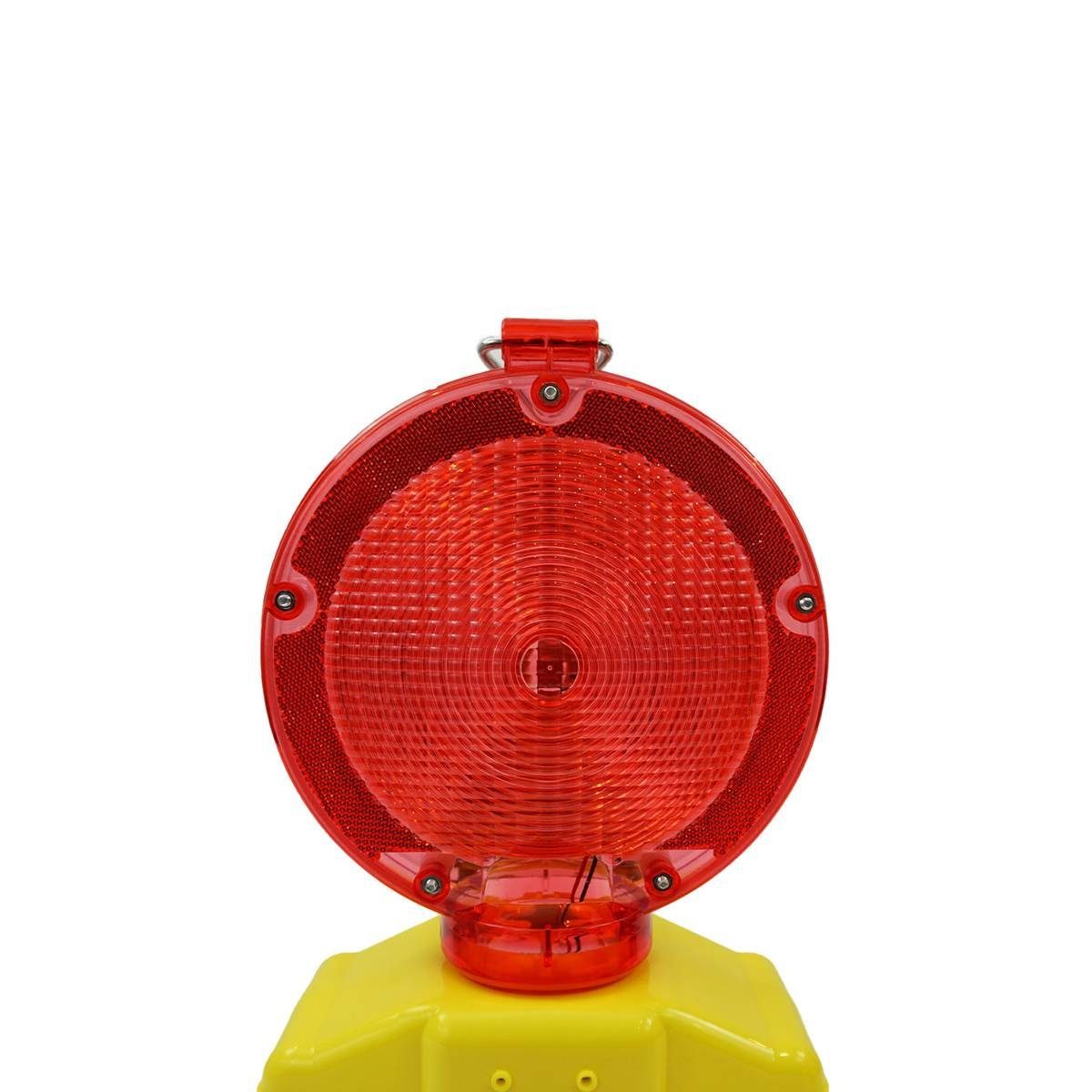 siwitec Baustrahler Baustellenleuchte rot/transparent, LED Warnleuchte mit Dämmerungssenso, Blink- und Dauerlichtfunktion