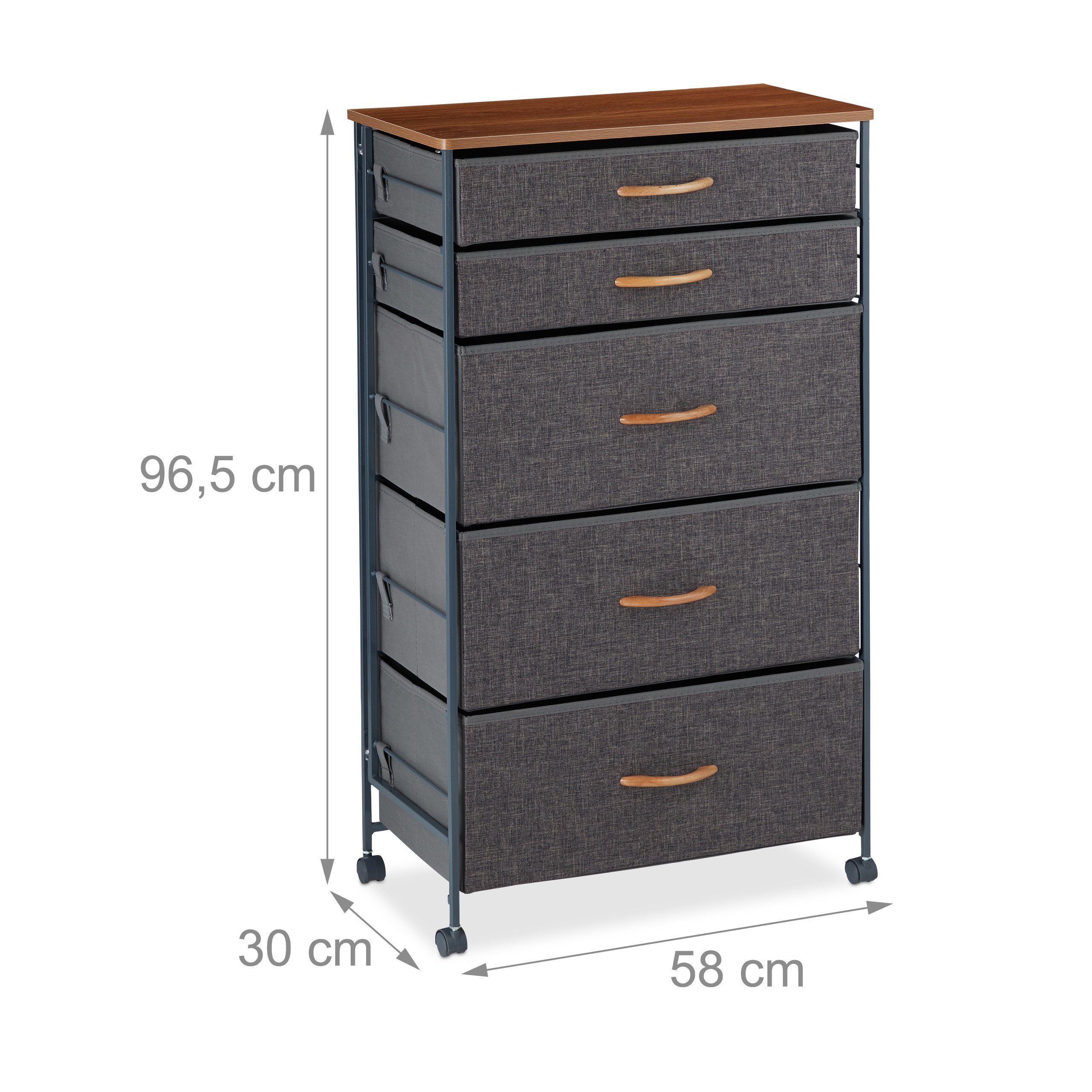 relaxdays Beistellschrank Schubladenschrank mit Rollen (5-St) C – Bild 4 von 5