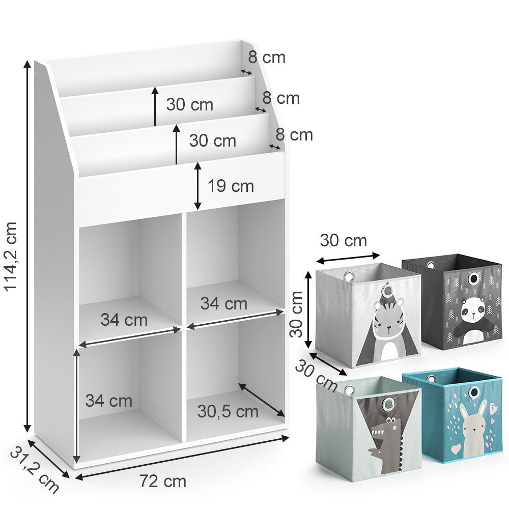 Vicco Bücherregal Luigi, Weiß, 72 x 114.2 cm mit 4 Faltboxen, 1-tlg.