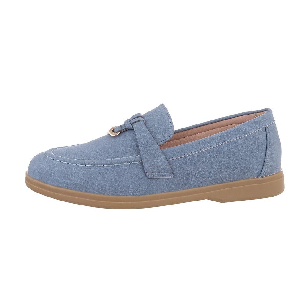 Ital-Design Damen Mokassins Freizeit Slipper (85744018) Blockabsatz Mokassins in Hellblau