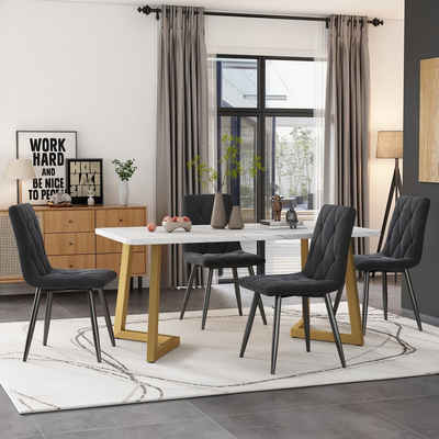Flieks Essgruppe, (Set, 5-tlg., Tisch mit 4 Stühlen), Esstisch und 4 Esszimmerstuhl Set Polsterstühle Küchetisch Marmoroptik
