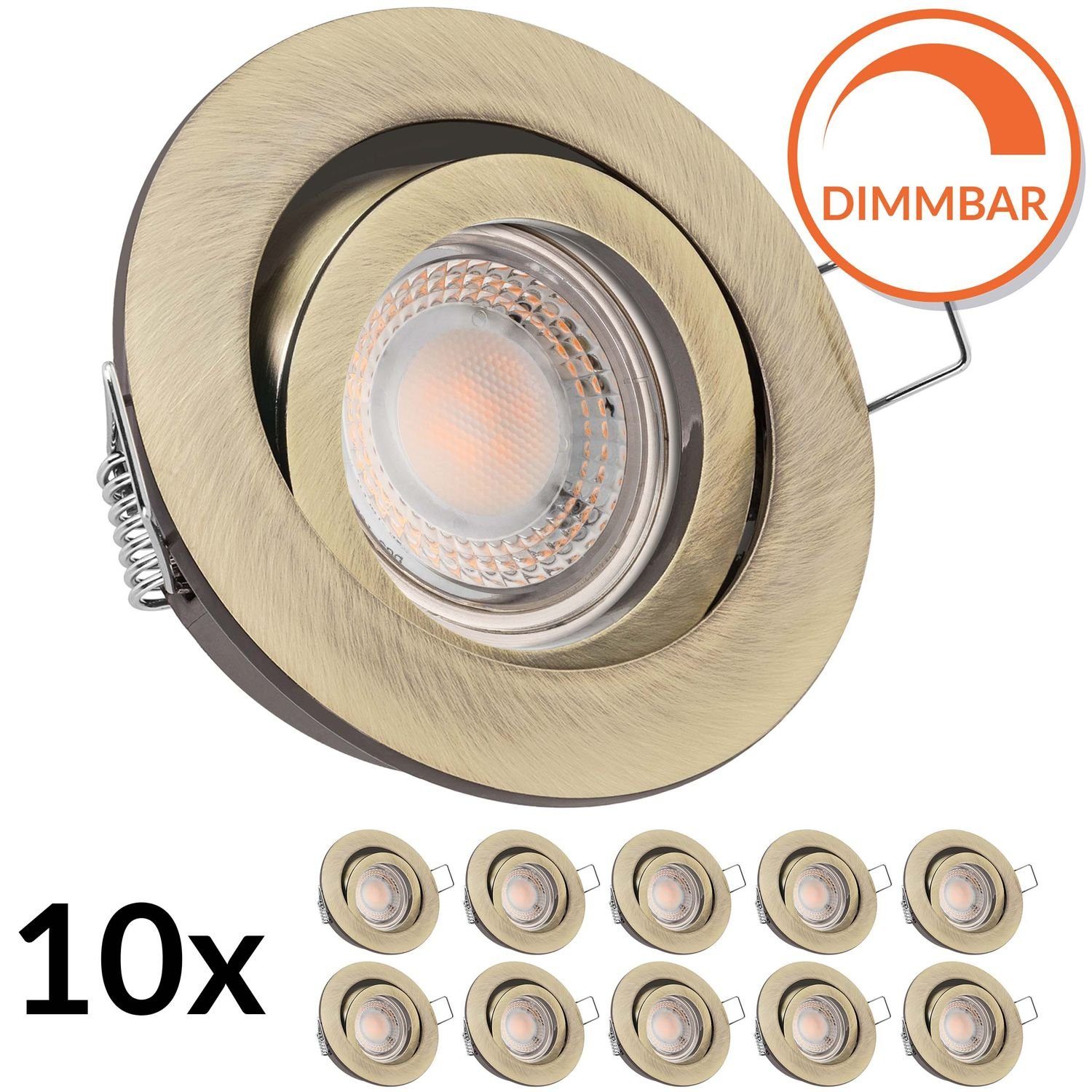 10er LED extra Einbaustrahler flach mit in LED Einbaustrahler / LEDANDO v 5W gold LED messing Set