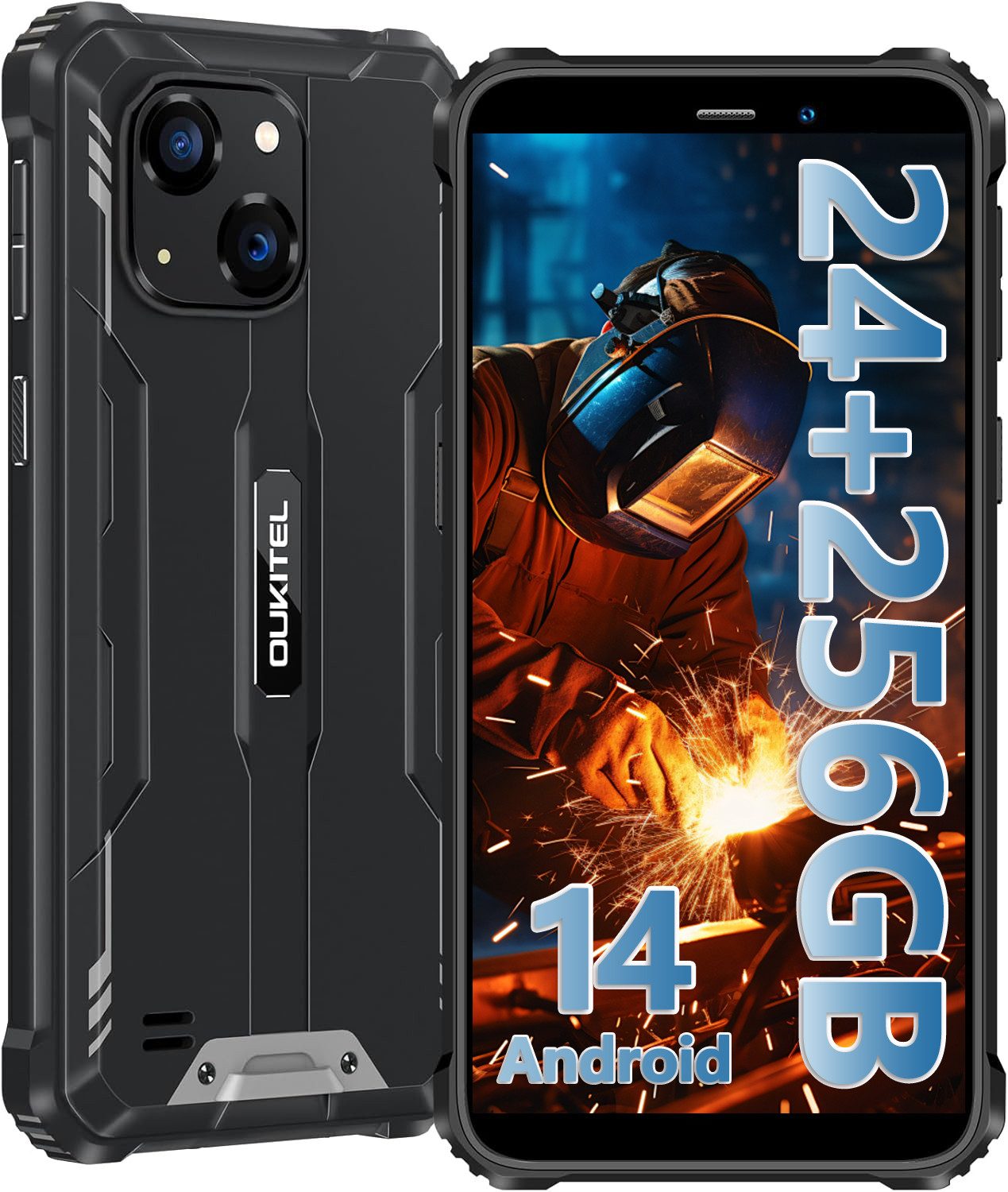 OUKITEL WP32 Pro Android 14 Outdoor Smartphone (15,21 cm/6 Zoll, 256 GB Speicherplatz, 20 MP Kamera, 24GB RAM + 256GB ROM, 6 Zoll HD Display, 6300mAh, NFC, IP68/IP69K)