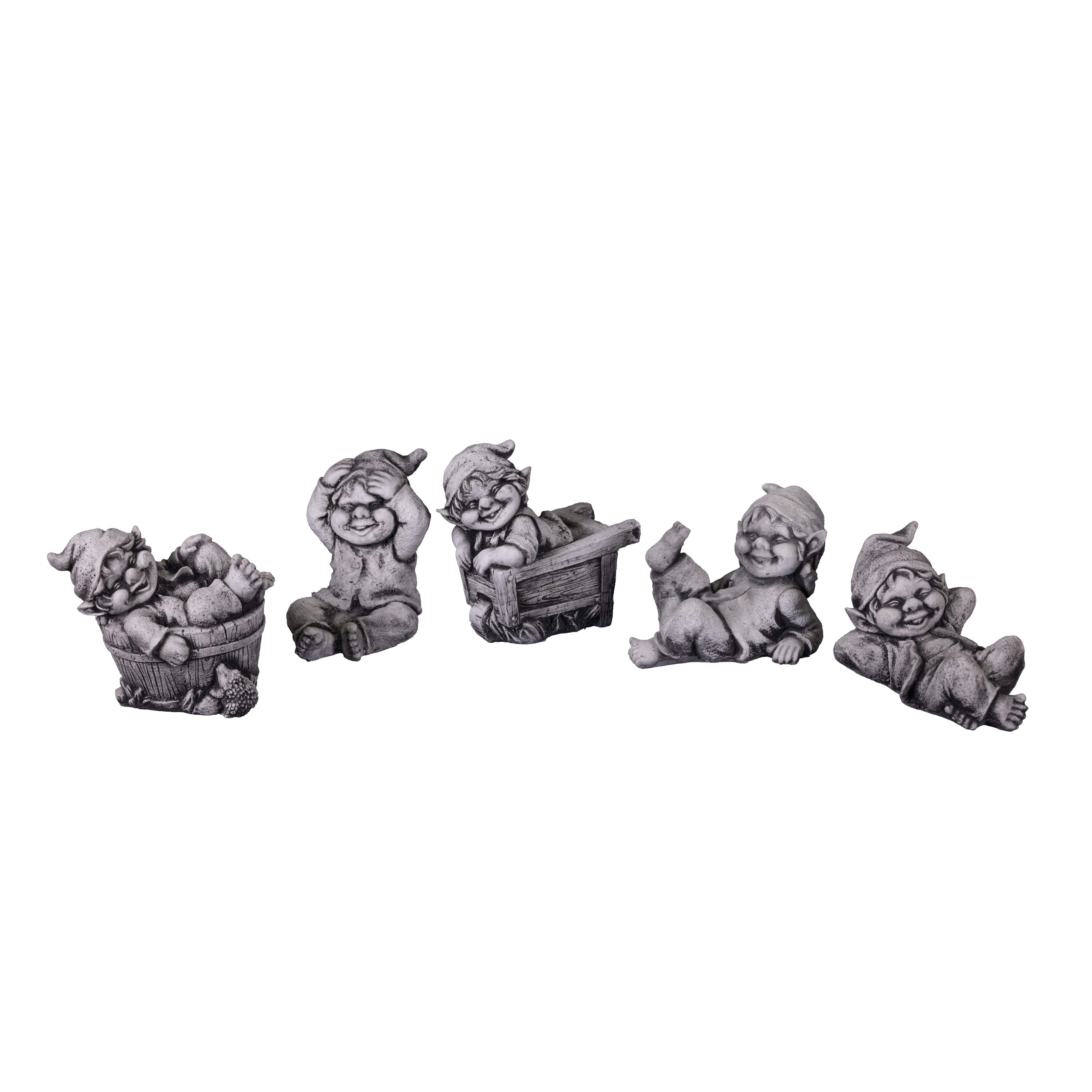 gartendekoparadies.de Gartenfigur 5er Set Gnom Familie, Steinfiguren Wichtel Gnome H. 13-17 cm, 10 kg, (5er-Set), Frostsicher