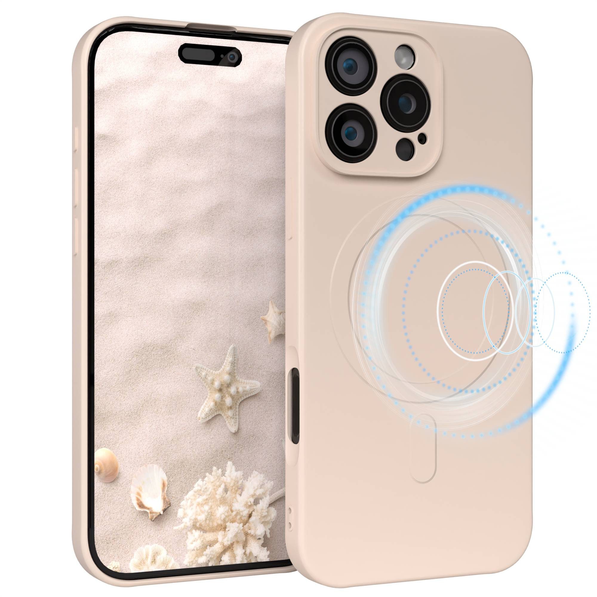 EAZY CASE Handyhülle für Apple iPhone 16 Pro Max Hülle Silikon 6,9 Zoll, Schutzcase mit MagSafe Slimcover Silikonschutzhülle elastisch Taupe